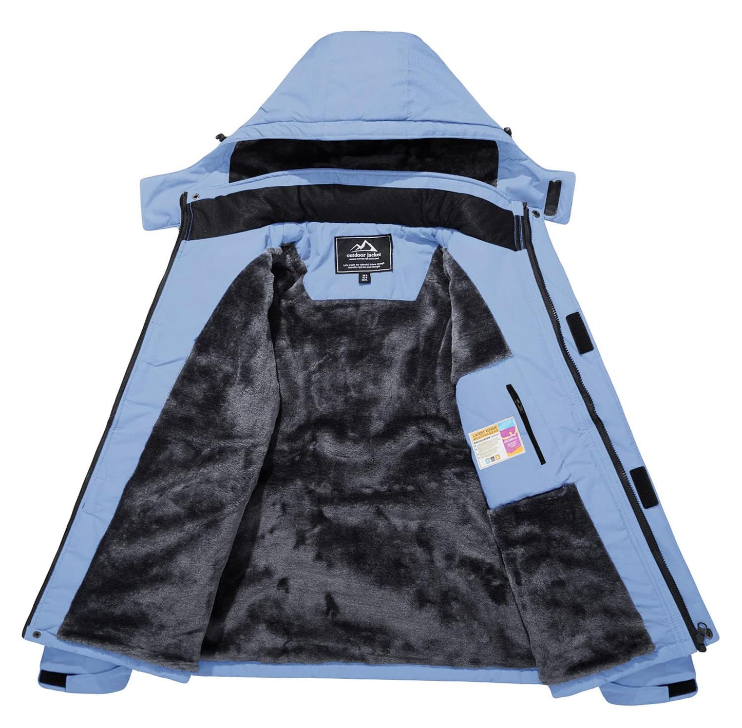 KEFITEVD Damen Skijacke Winddicht Atmungsaktiv Softshelljacke Winter Warm Verdickt Fleeckjacke mit Reißverschluss Brusttasche Multi-Taschen Übergangsjacke Ski Jacke Hellblau L