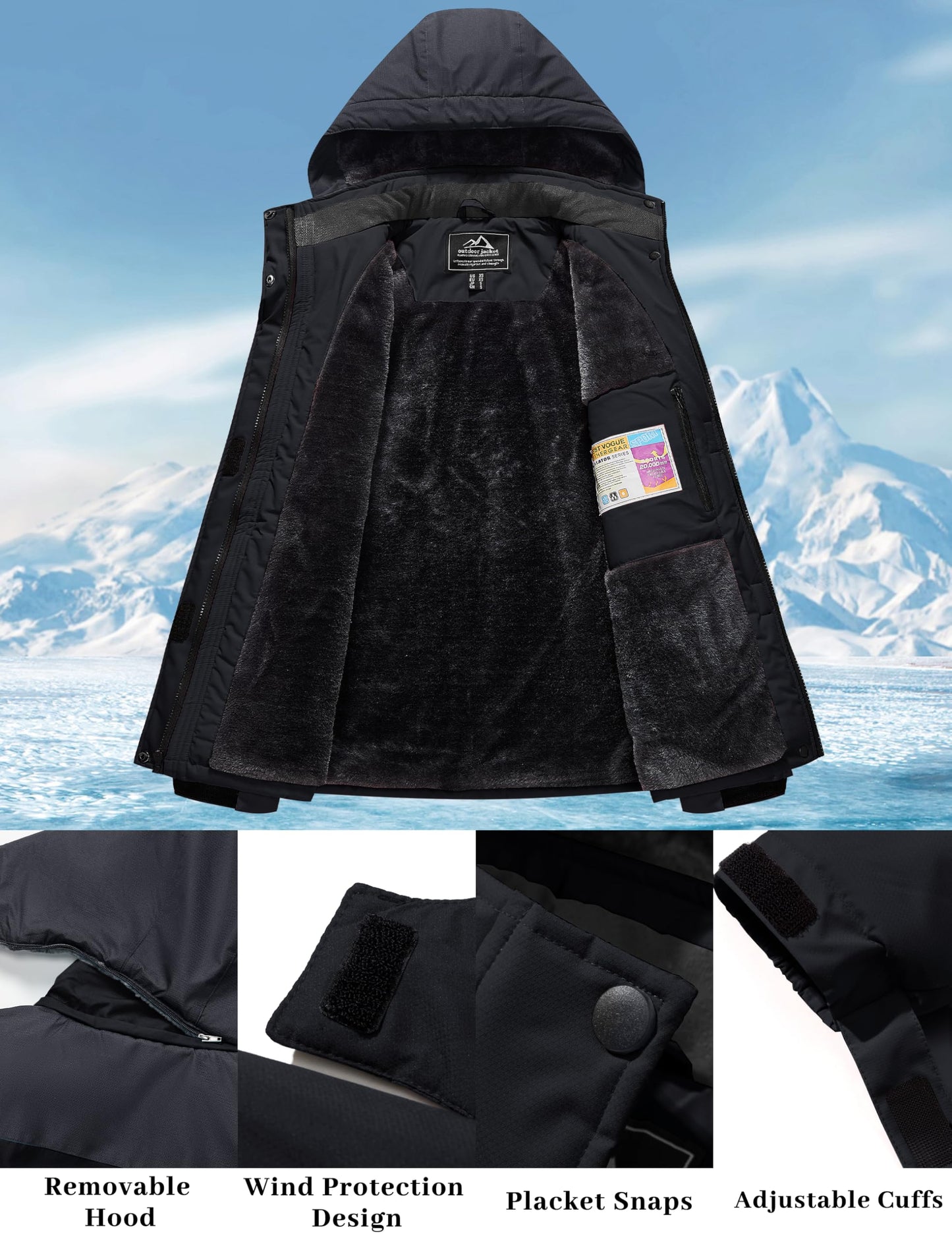 MAGCOMSEN Softshelljacke für Damen Skijacke Snowboardjacke Thermo Winterjacke mit Reißverschlusstaschen Schwarz Grau M