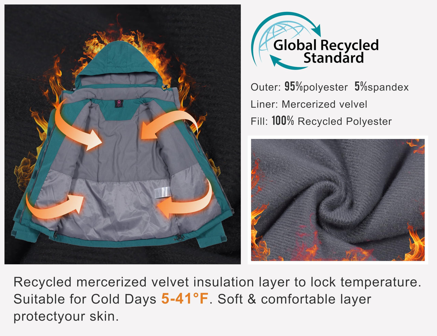 Little Donkey Andy Damen wasserdichte Ski-Snowboardjacke Winddichter Warmer Mantel mit Abnehmbarer Kapuze Grasgrün Heide L