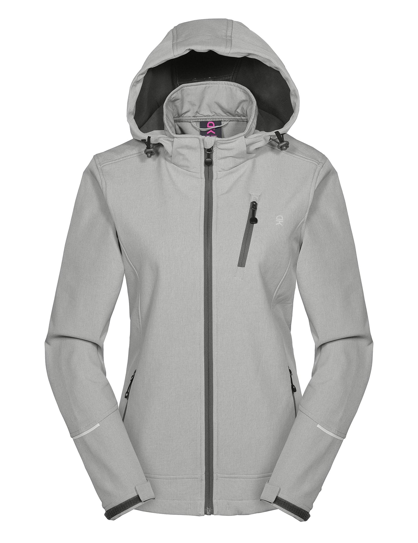 Little Donkey Andy Softshelljacke Damen Wasserdichte Atmungsaktive Fleece Warme Übergangsjacke Outdoorjacke mit abnehmbarer Kapuze Gray Size XL
