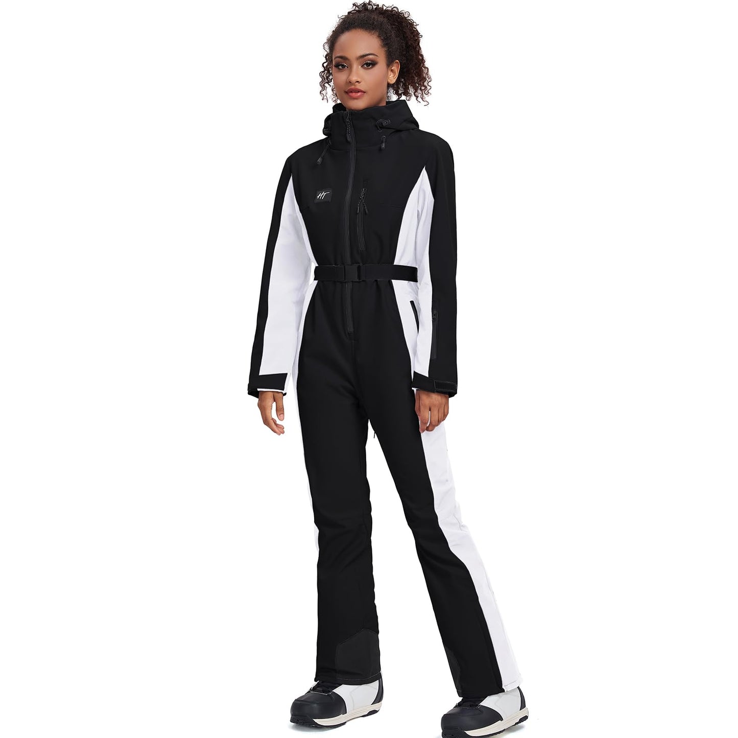 HOTIAN Damen Skianzug Damen Einteiler Skioverall Winter Warme Schnee Skifahren Winddicht Wasserdicht Outdoor Schneeoverall Jumpsuit Mit Kapuze Verdicken Schneeanzug Ski Suit Black M