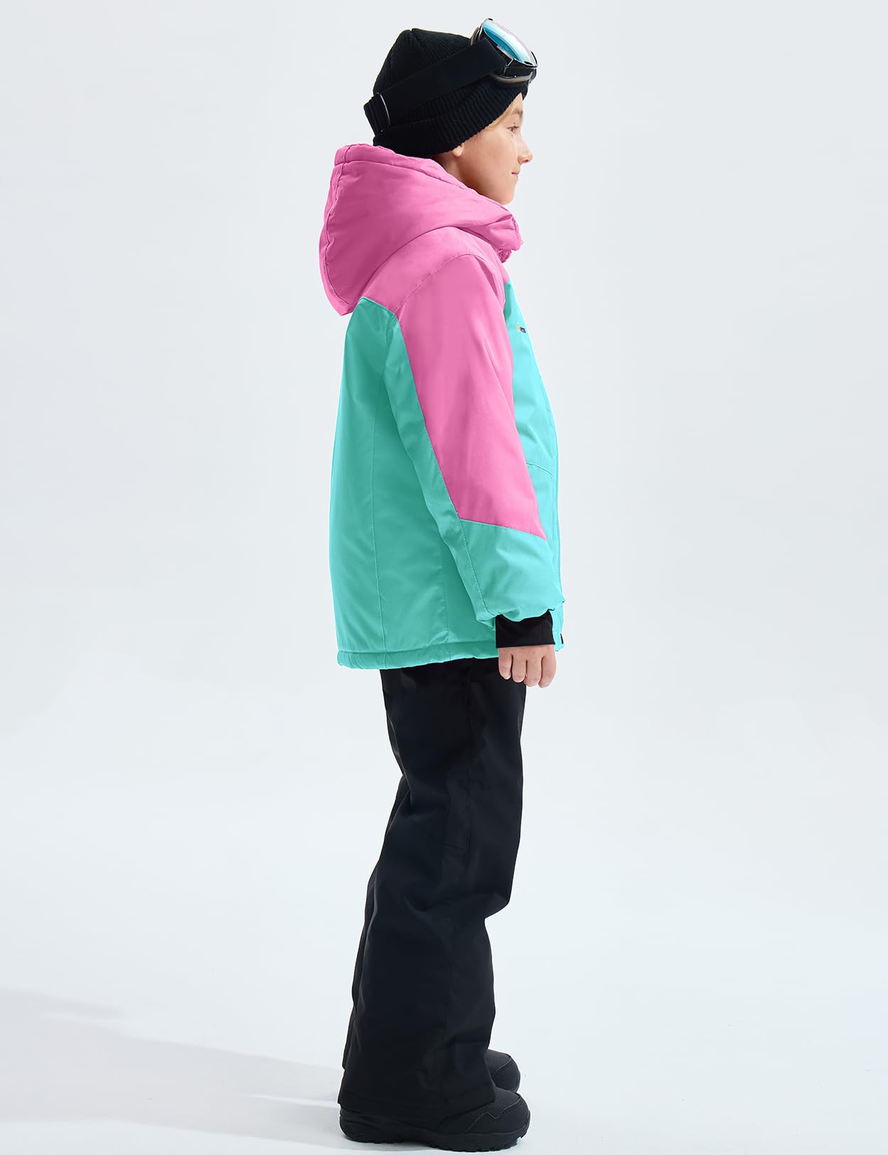 GEMYSE Mädchen Skijacke Wasserdichte Winterjacke Mit Warmer Fütterung Winddichter Schneeanzug Warm mit Kapuze für Outdoor(Tansanitblau Mit Leuchtendem Rosa,152-158)