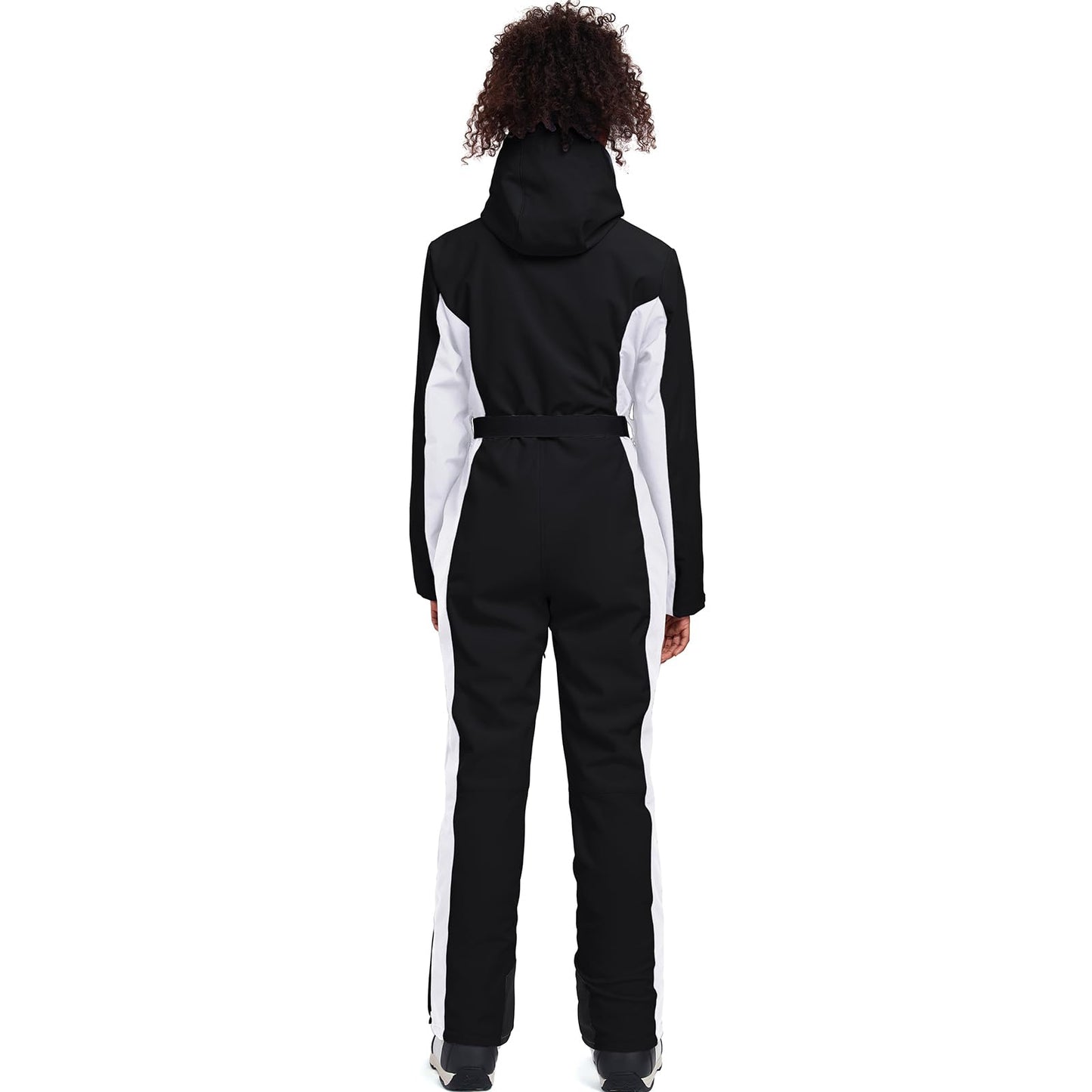 HOTIAN Damen Skianzug Damen Einteiler Skioverall Winter Warme Schnee Skifahren Winddicht Wasserdicht Outdoor Schneeoverall Jumpsuit Mit Kapuze Verdicken Schneeanzug Ski Suit Black M
