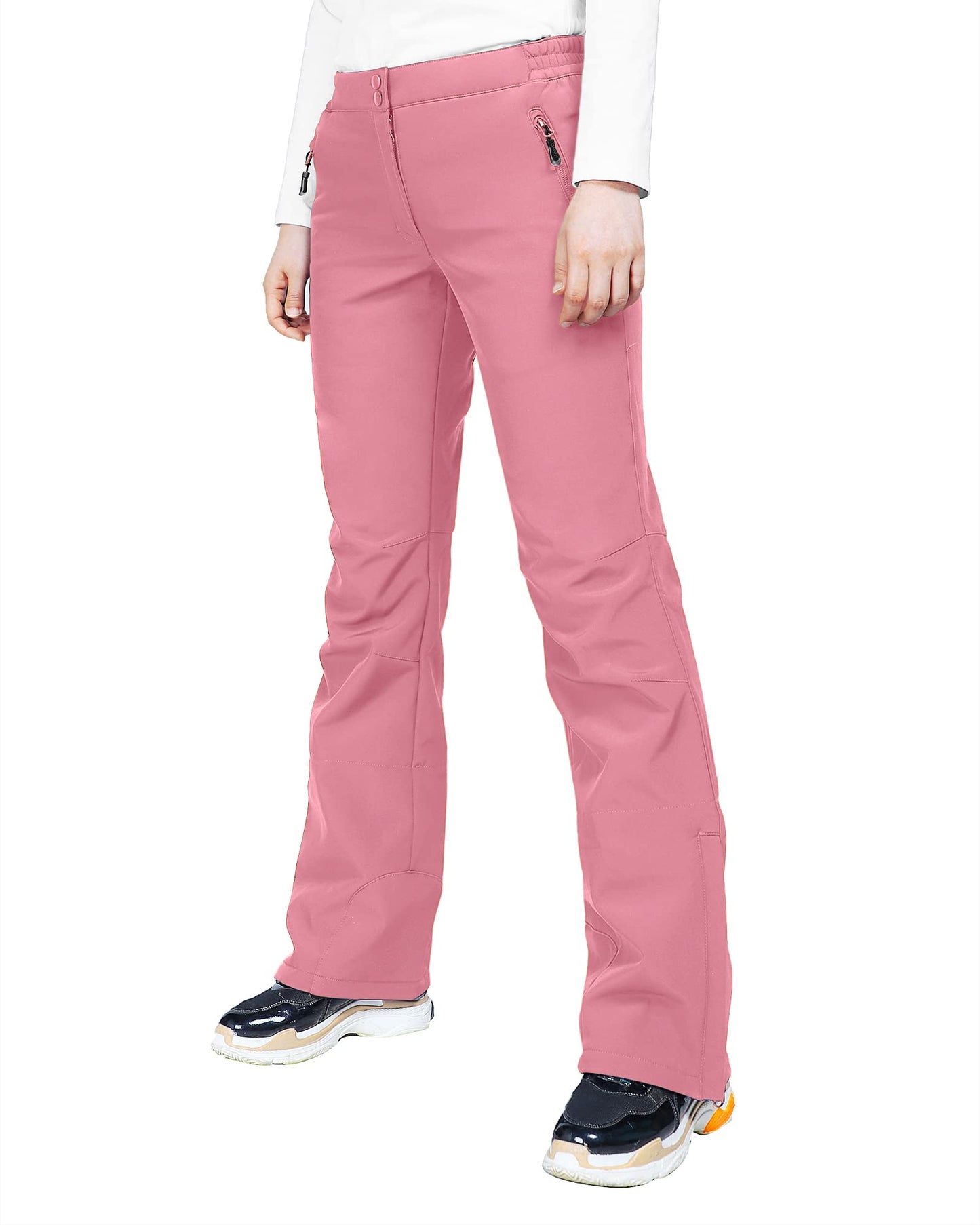 33,000ft Damen Skihose Outdoorhose Wasserdicht Winddichte Softshellhose Warme Gefütterte Trekkinghose Atmungsaktive Schnelltrocknende Thermohose Wanderhose Winter, Rosa 36W*29L