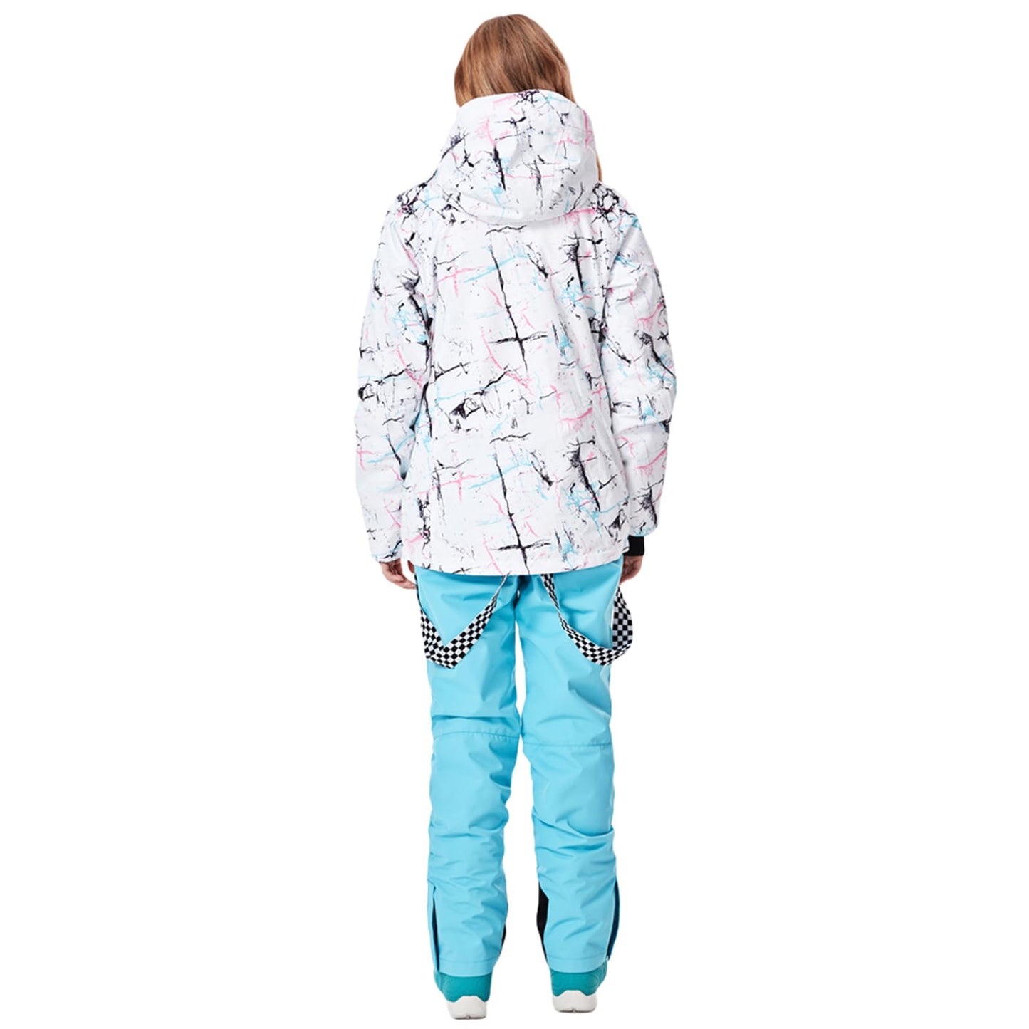 ALSOGO Damen Skianzug Schneeanzug Winddicht Wasserdicht Skifahren Snowboardjacke Trägerhose Set Zum Skifahren Snowboarden Klettern SMNWT+Blue L