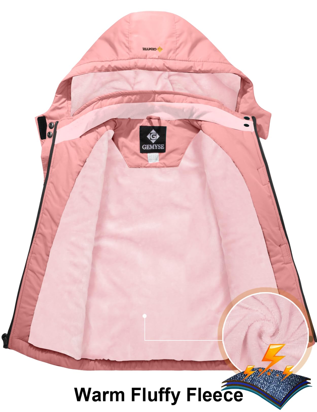 GEMYSE Mädchen Skijacke Wasserdichte Winterjacke Winddichter Fleece Schneeanzug Warm mit Kapuze für Aktivitäten im Freien(Korallenrosa mit Rosa Futter,140-146)