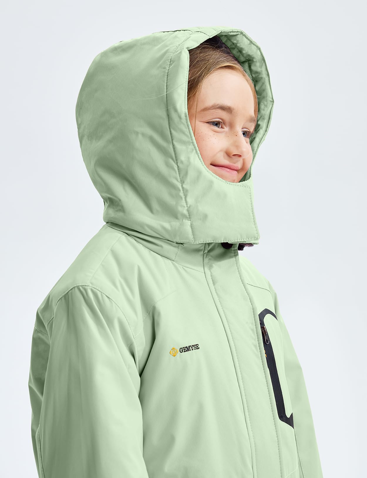 GEMYSE Mädchen Skijacke Wasserdichte Winterjacke Mit Warmer Fütterung Winddichter Schneeanzug Warm mit Kapuze für Outdoor(Aqua,140-146)