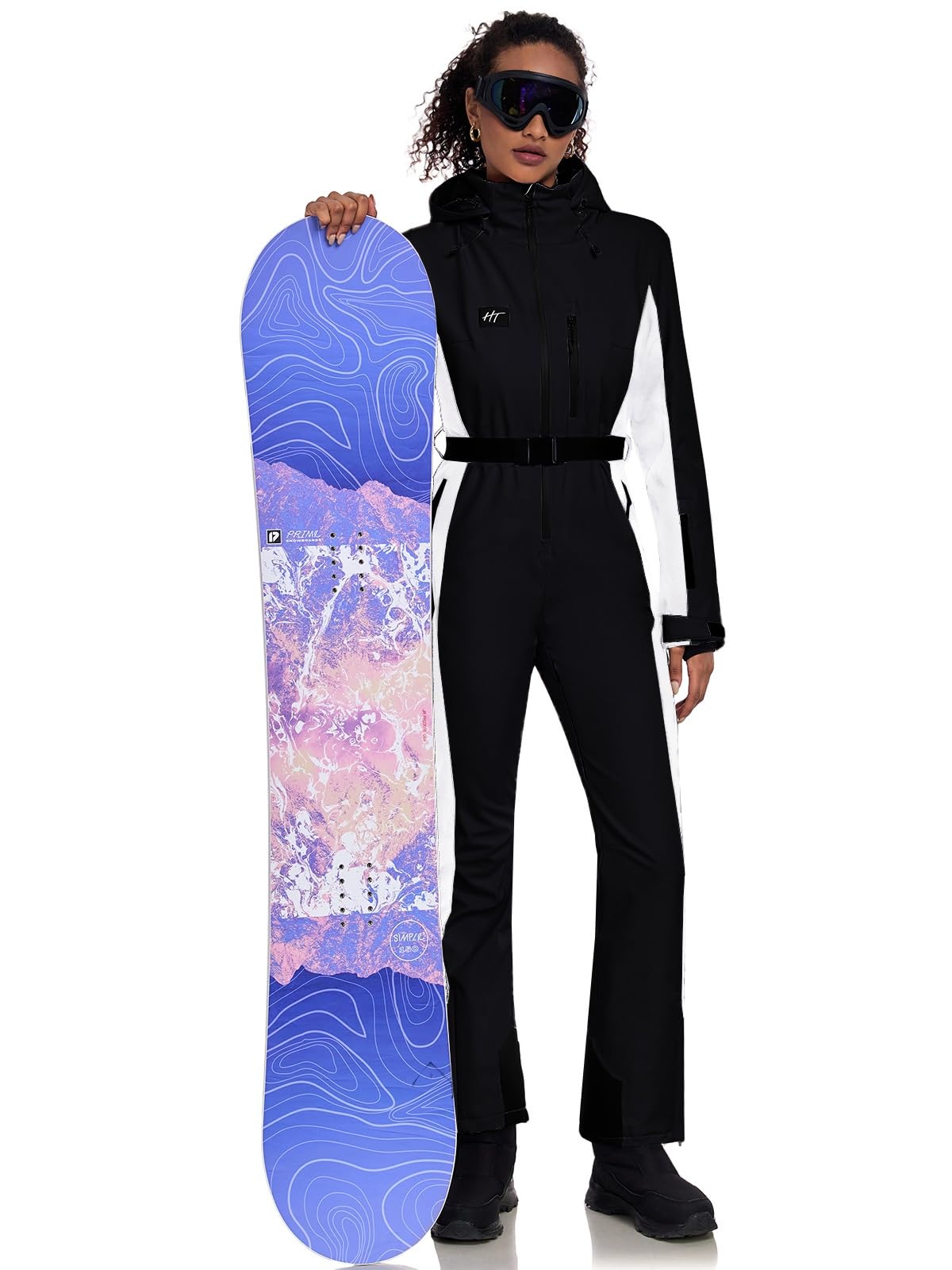 HOTIAN Damen Skianzug Damen Einteiler Skioverall Winter Warme Schnee Skifahren Winddicht Wasserdicht Outdoor Schneeoverall Jumpsuit Mit Kapuze Verdicken Schneeanzug Ski Suit Black M