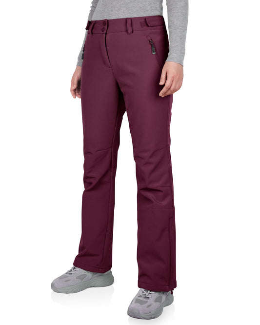 33,000ft Damen Skihose Outdoorhose Wasserdicht Winddichte Softshellhose Warme Gefütterte Trekkinghose Atmungsaktive Schnelltrocknende Thermohose Wanderhose Winter, Himbeerrot 34W*29L