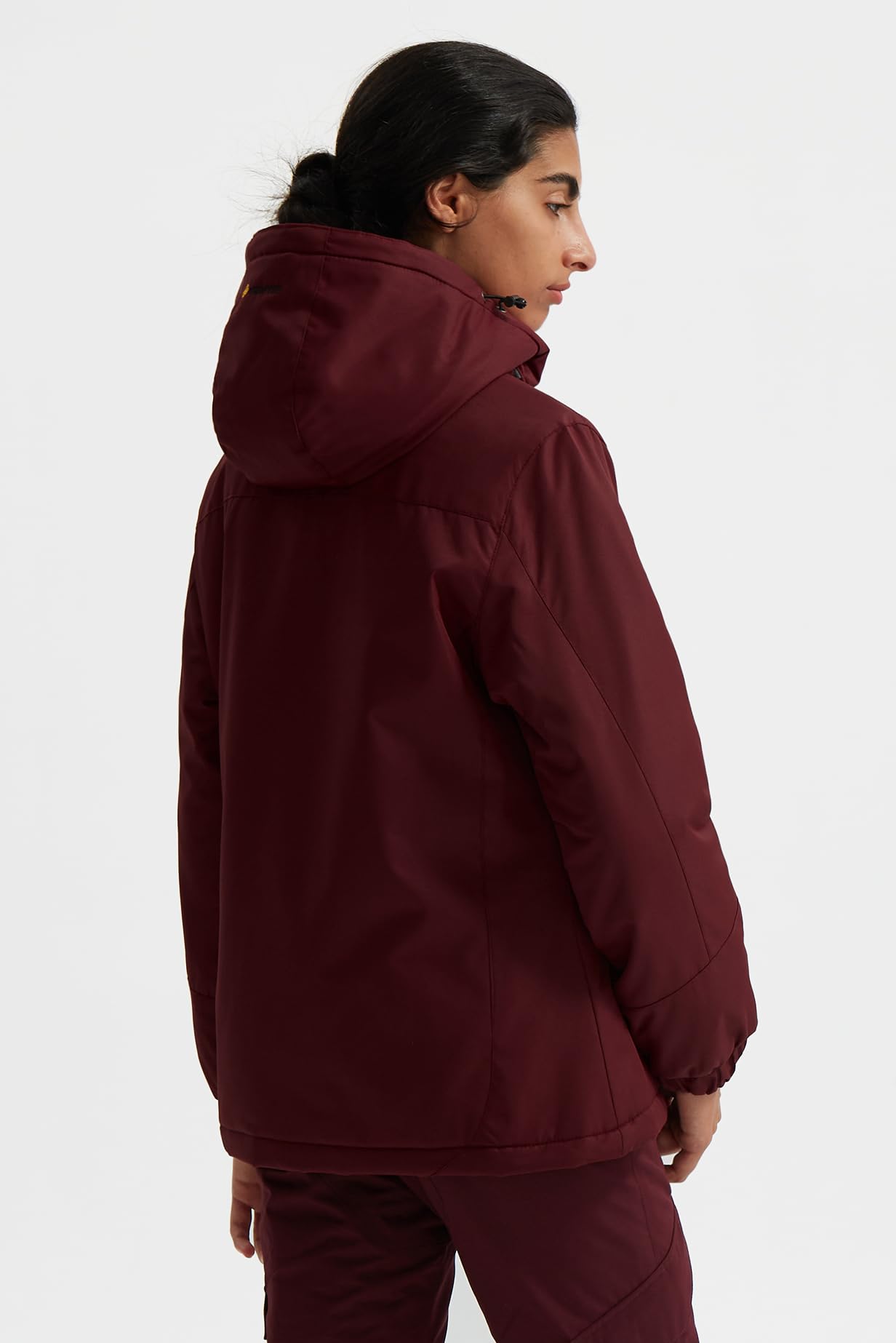 GEMYSE Damen Skijacke Wasserdicht Fleece Winterjacke Winddicht Schneejacke mit Kapuze für Outdoor Aktivitäten und Sport(Weinrot,2XL)