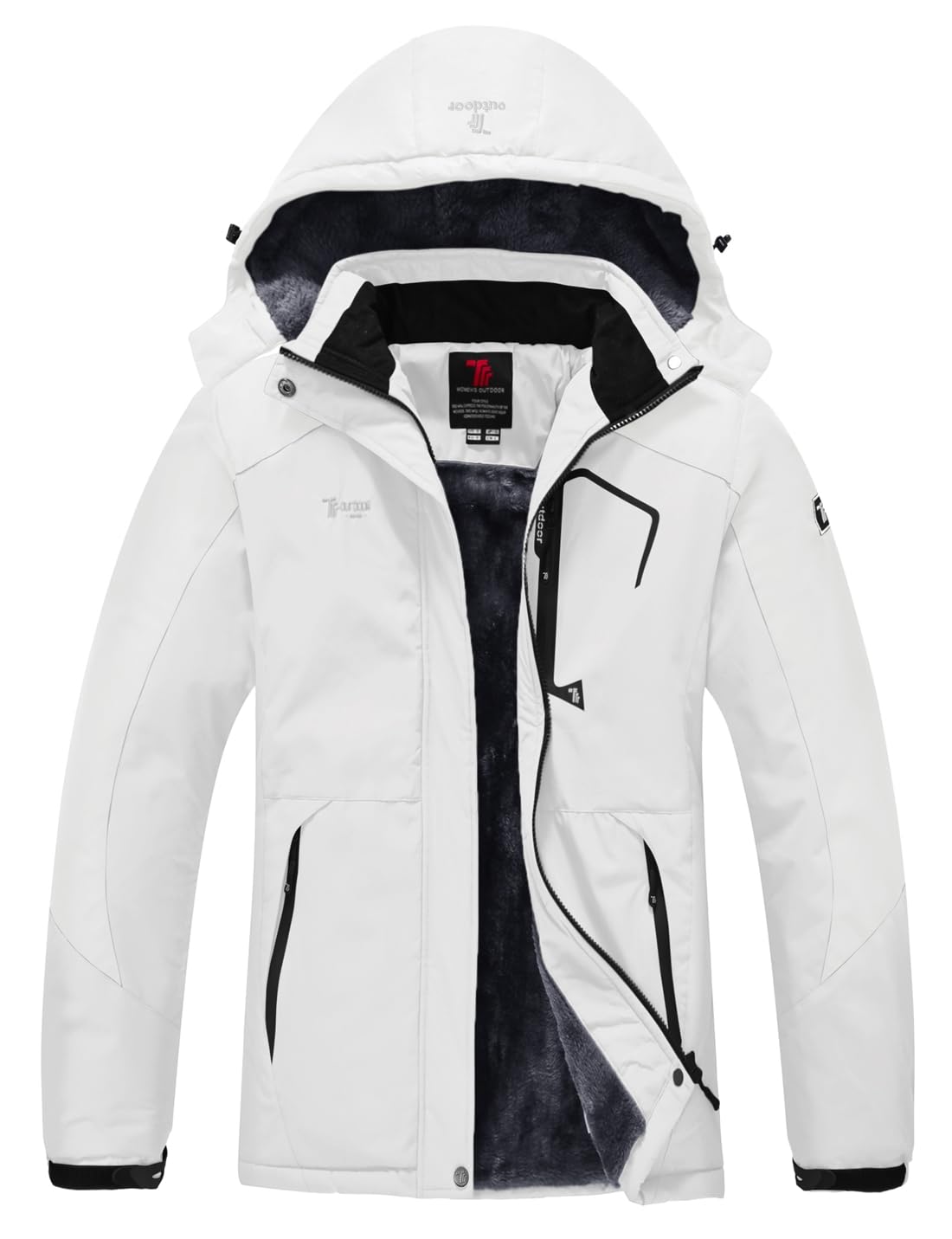 YSENTO Damen Winterjacke Wasserdicht Skijacke Outdoor Softshelljacke Warm Fleecejacke Funktionsjacke mit Abnehmbarer Kapuze(Weiß,S)