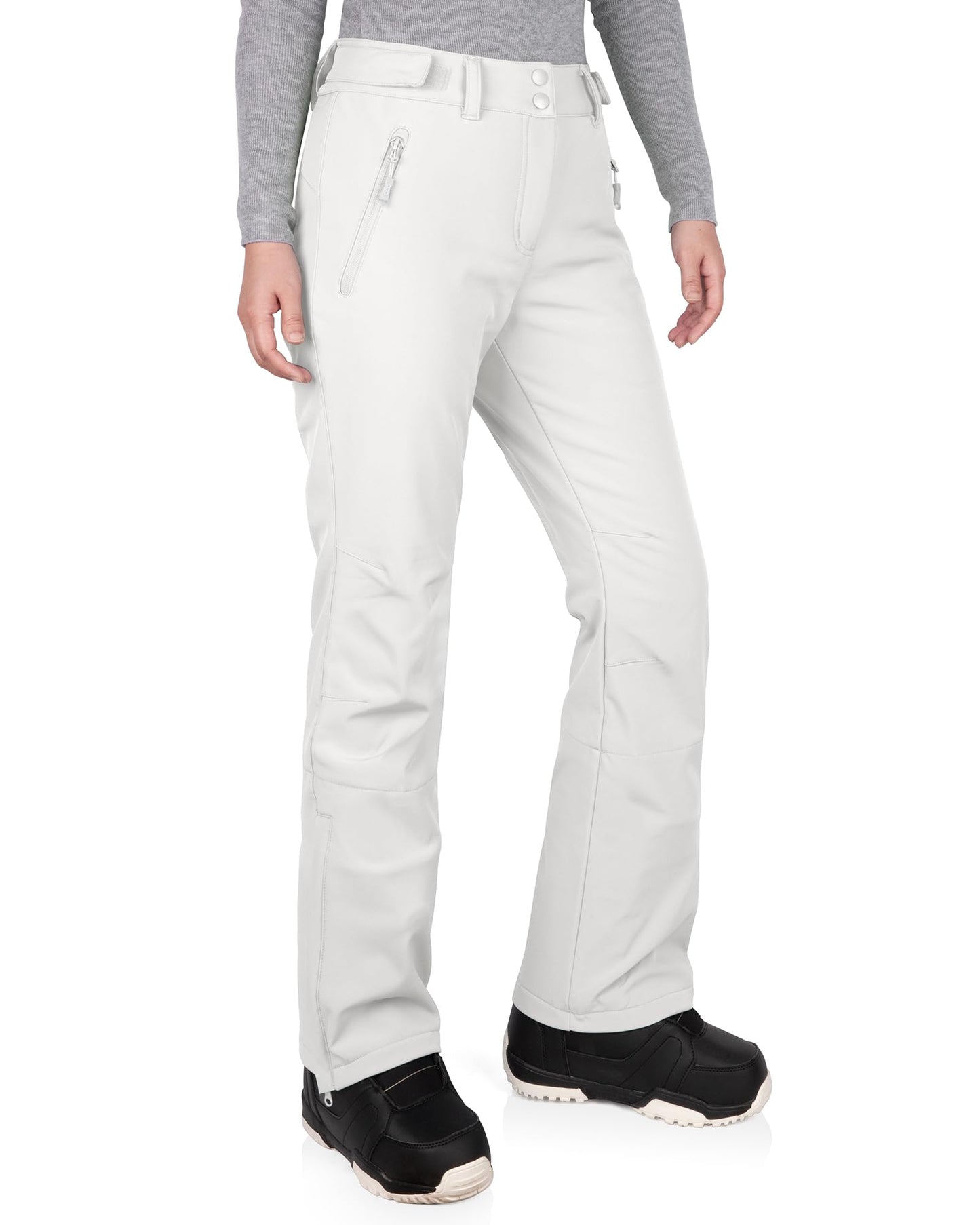 33,000ft Damen Skihose Outdoorhose Wasserdicht Winddichte Softshellhose Warme Gefütterte Trekkinghose Atmungsaktive Schnelltrocknende Thermohose Wanderhose Winter, Weiß 36W*29L