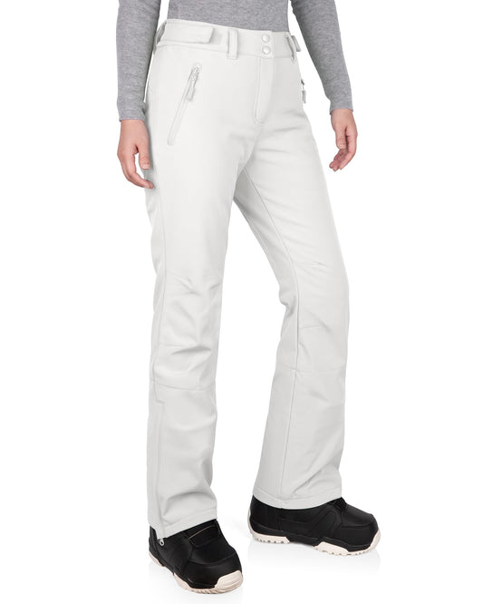 33,000ft Damen Skihose Outdoorhose Wasserdicht Winddichte Softshellhose Warme Gefütterte Trekkinghose Atmungsaktive Schnelltrocknende Thermohose Wanderhose Winter, Weiß 36W*29L