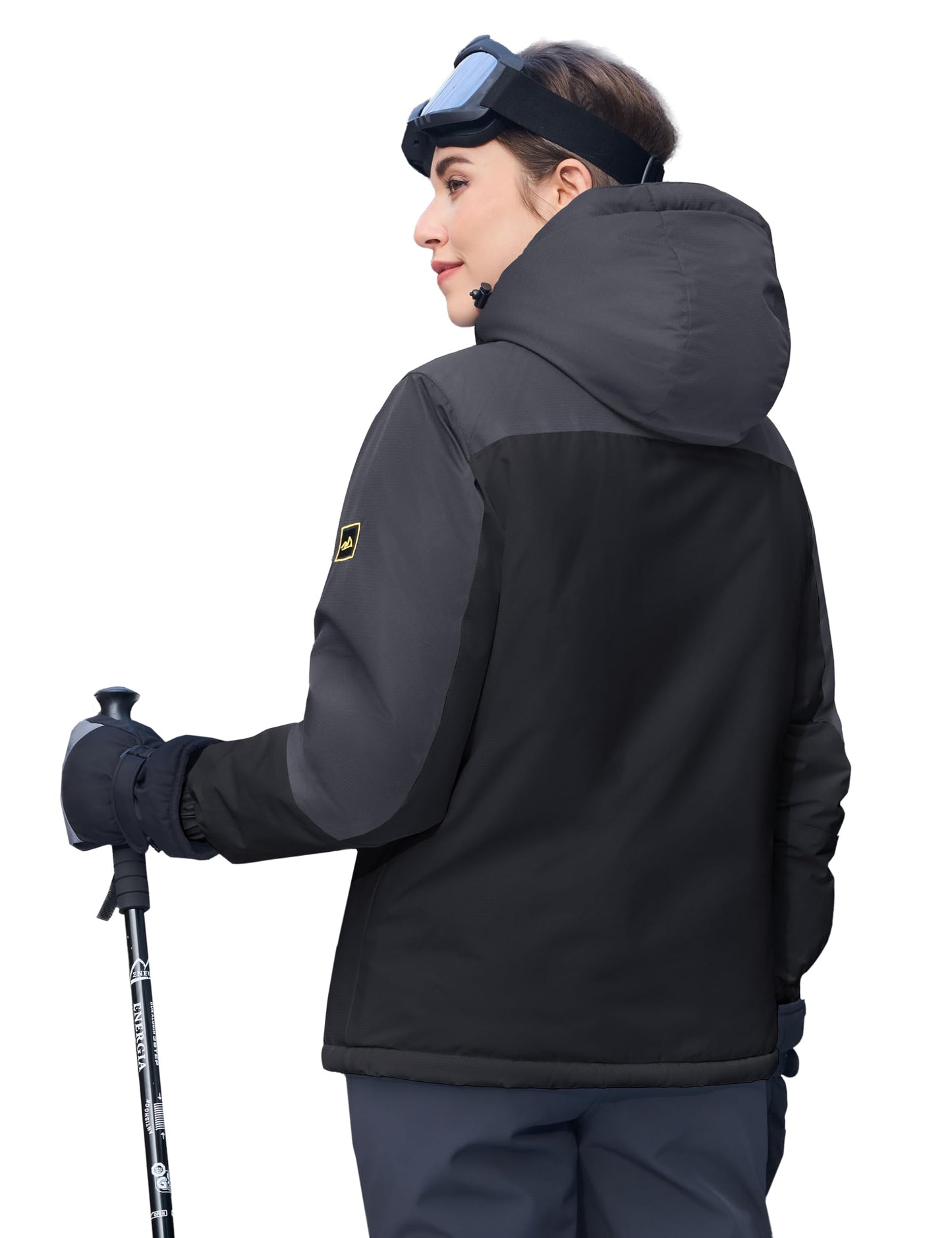MAGCOMSEN Softshelljacke für Damen Skijacke Snowboardjacke Thermo Winterjacke mit Reißverschlusstaschen Schwarz Grau M