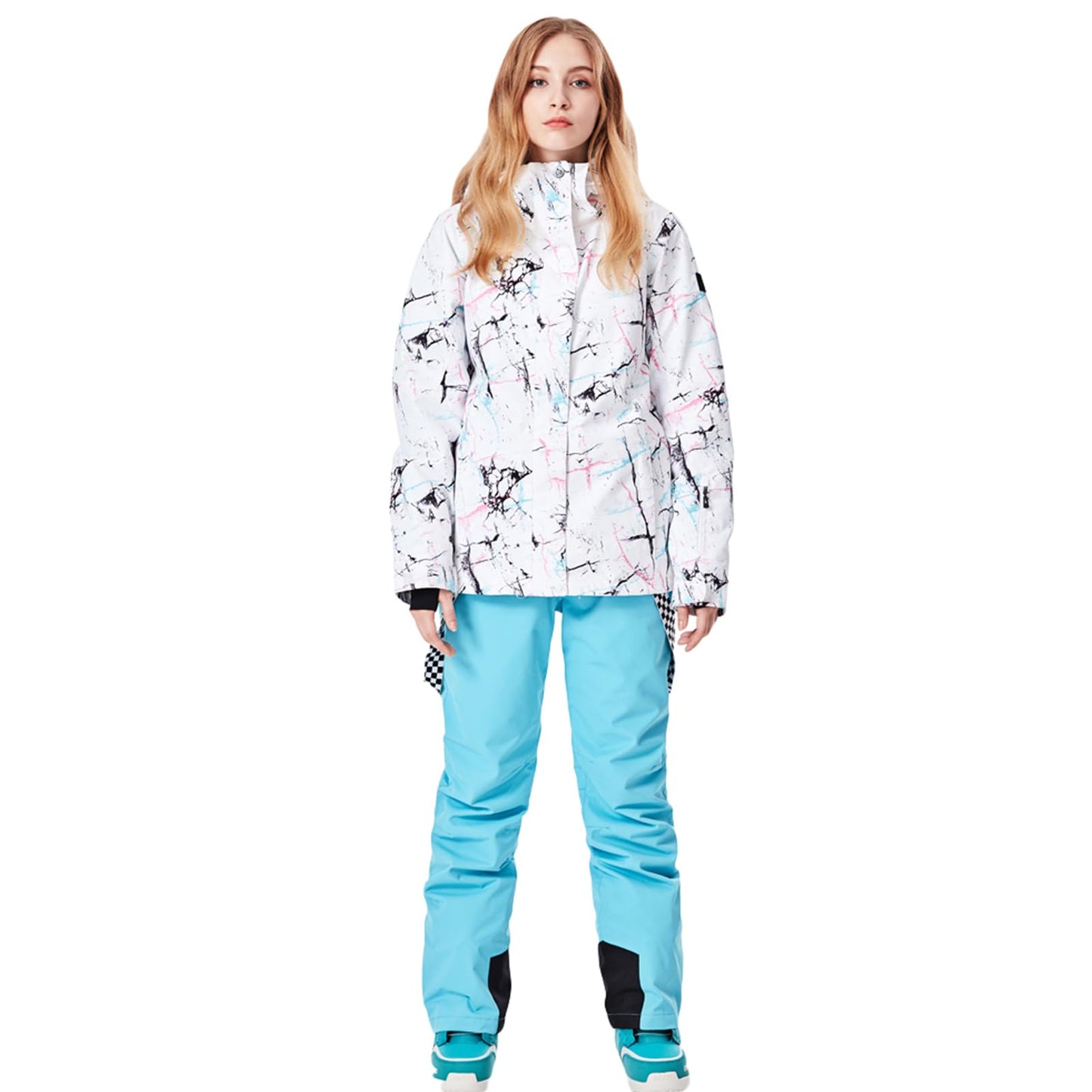 ALSOGO Damen Skianzug Schneeanzug Winddicht Wasserdicht Skifahren Snowboardjacke Trägerhose Set Zum Skifahren Snowboarden Klettern SMNWT+Blue L