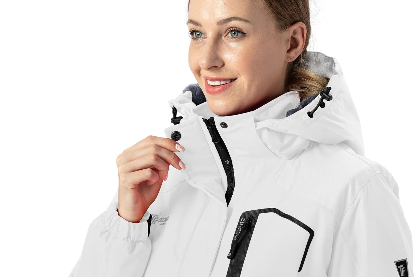 YSENTO Damen Winterjacke Wasserdicht Skijacke Outdoor Softshelljacke Warm Fleecejacke Funktionsjacke mit Abnehmbarer Kapuze(Weiß,S)