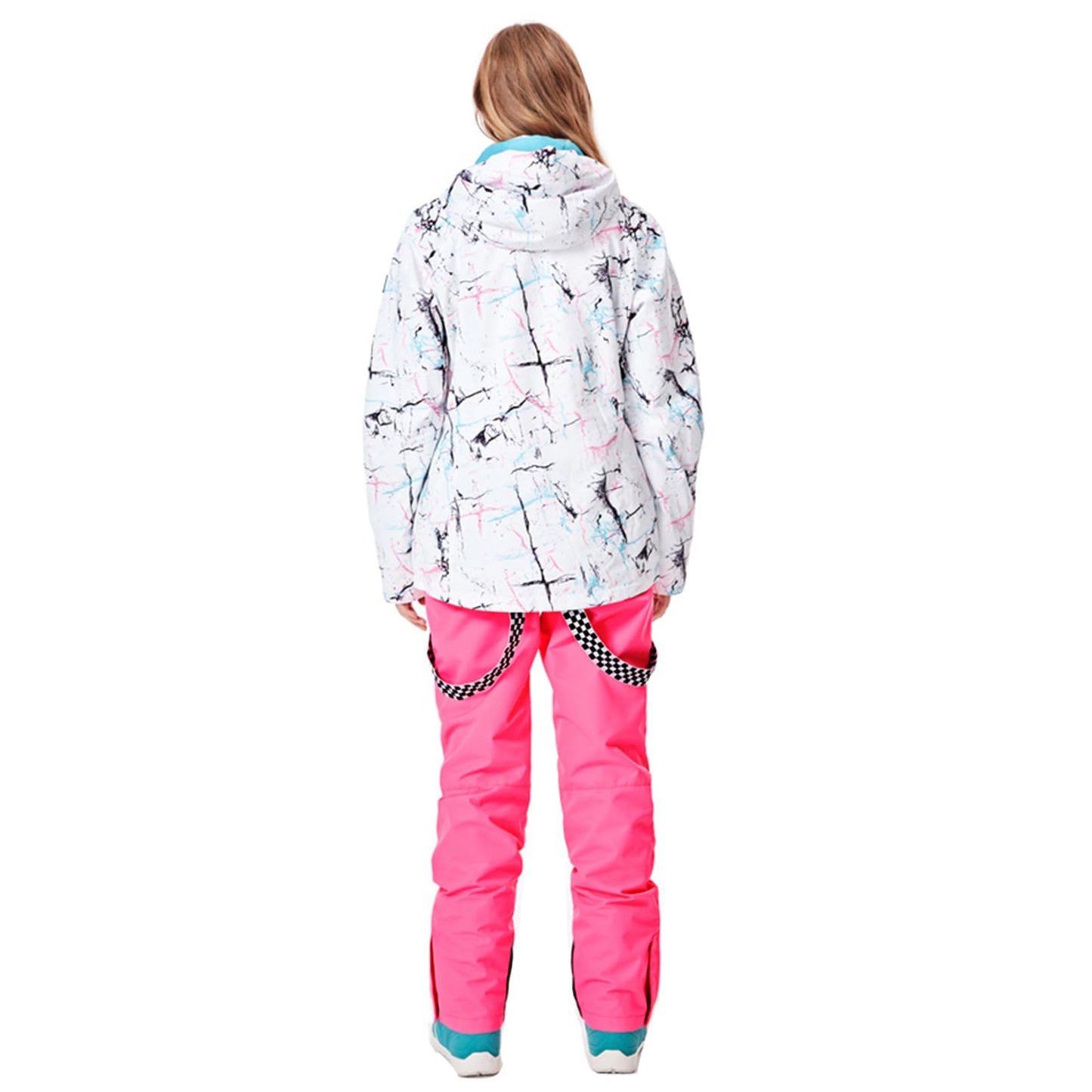 ALSOGO Damen Skianzug Schneeanzug Winddicht Wasserdicht Skifahren Snowboardjacke Trägerhose Set Zum Skifahren Snowboarden Klettern SMNWT+Pink S