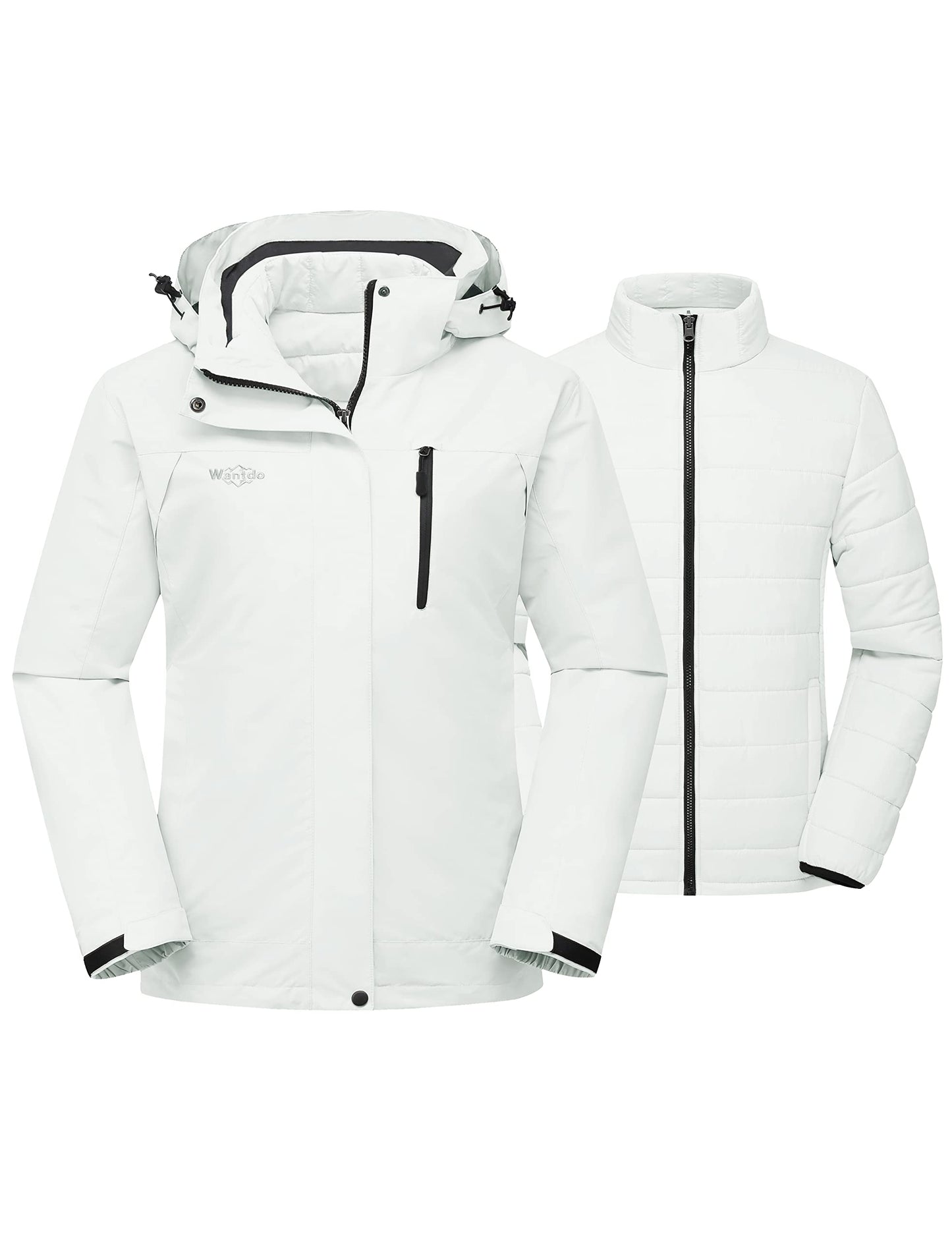 Wantdo Damen Warm Winter Jacke Abnehmbarer Innenschuh 3-in-1 Jacke wasserdichte Snowboardmantel Kapuzen Windjacke Weiß L
