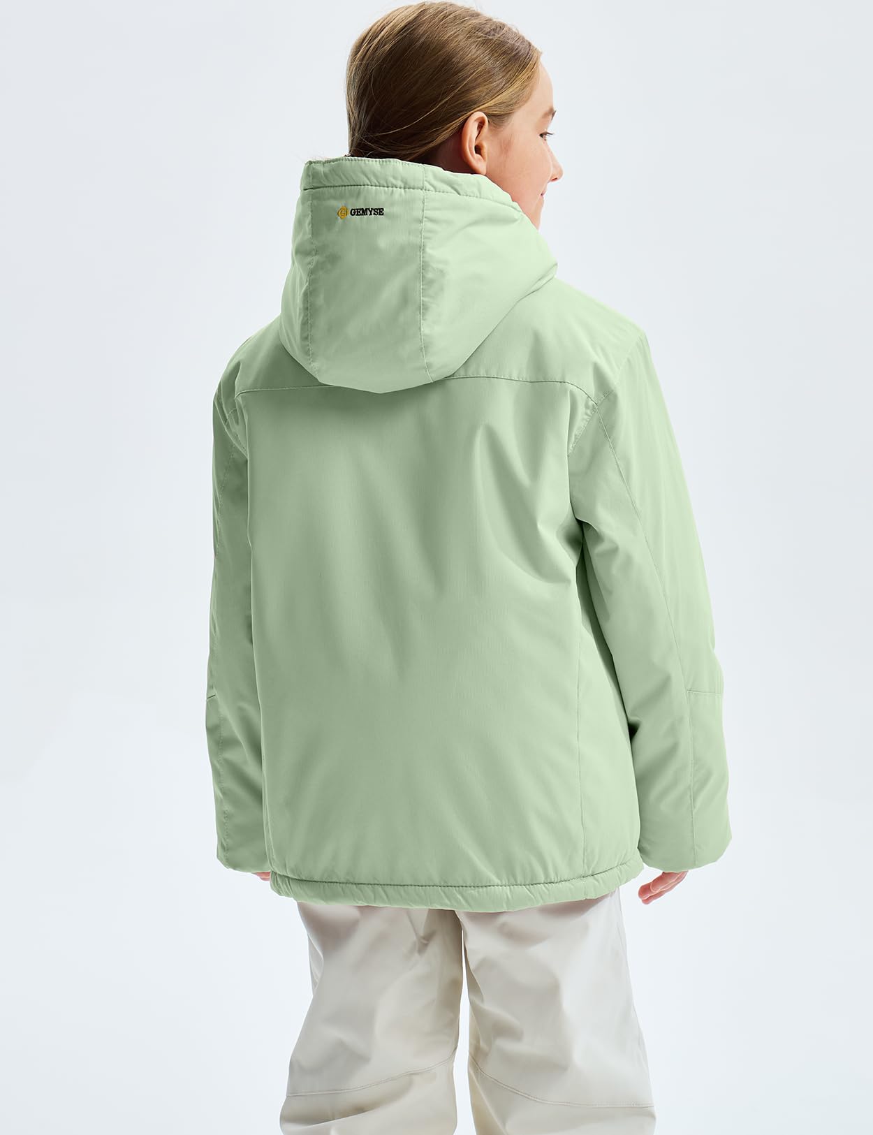 GEMYSE Mädchen Skijacke Wasserdichte Winterjacke Mit Warmer Fütterung Winddichter Schneeanzug Warm mit Kapuze für Outdoor(Aqua,140-146)