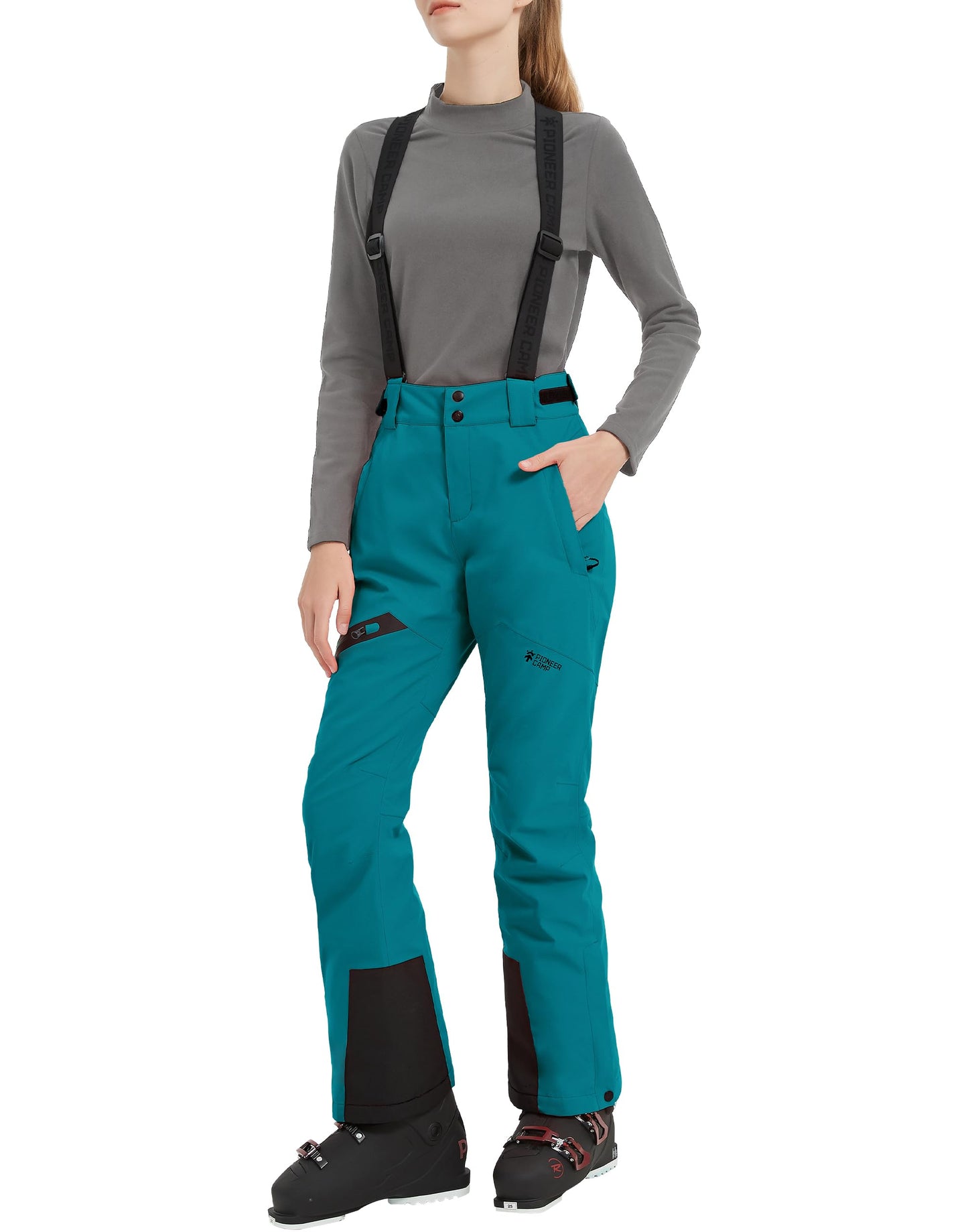 Pioneer Camp Skihose Damen Schneehose abnehmbaren Hosenträgern Wasserdicht Winddichte Verschweißte Nähte Schneefang Snowboardhose Softshellhose Outdoorhose Funktionshose Eisblau S