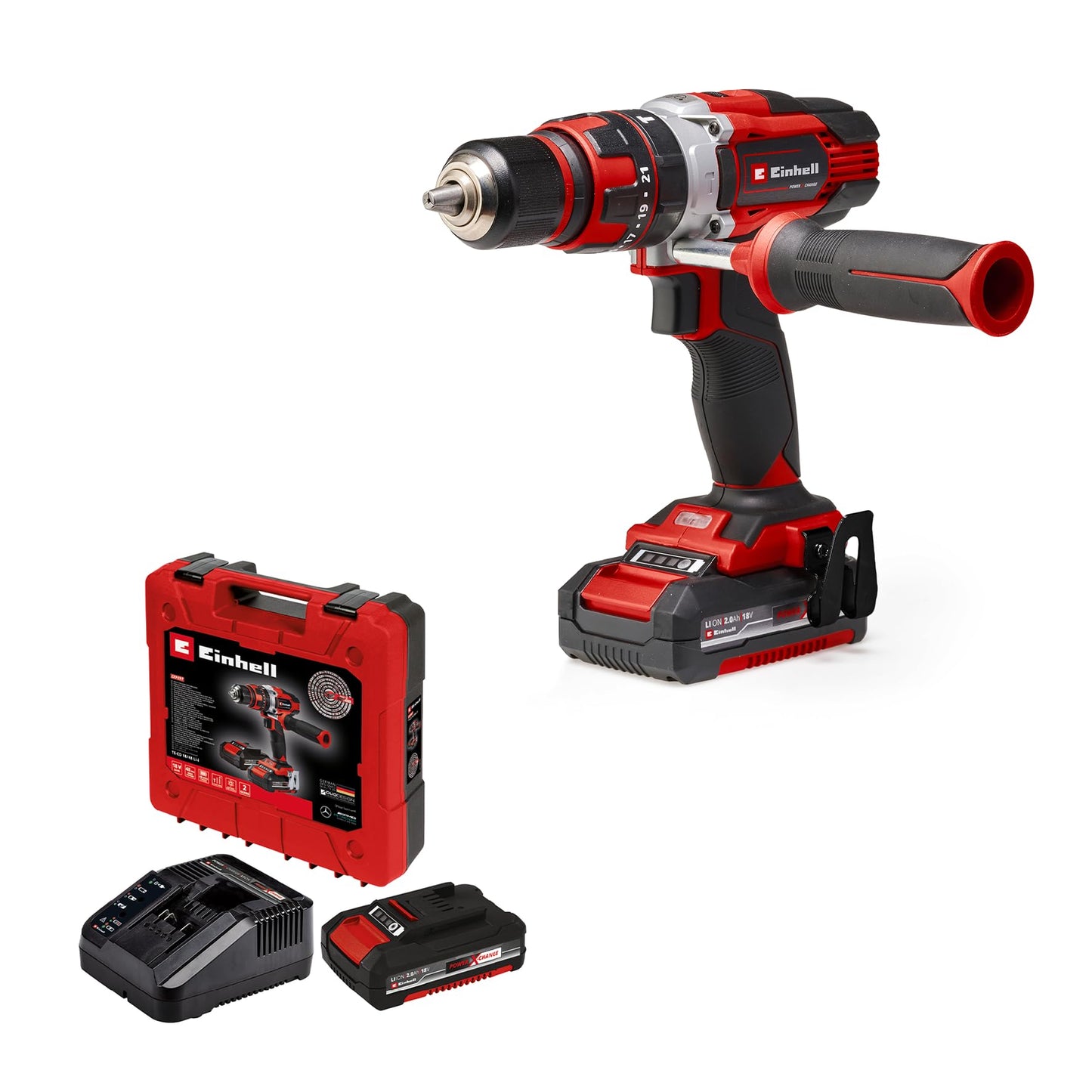 Akku-Schlagbohrschrauber TE-CD 18/48 Li-i Kit Power X-Change (18 V, 48 Nm, Schlagbohrfunktion, 13 mm Bohrfutter, 2 Gang, Koffer, inkl. 2x 2,0 Ah Akkus + Ladegerät)