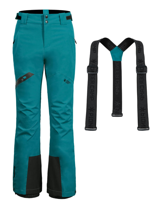 Pioneer Camp Skihose Damen Schneehose abnehmbaren Hosenträgern Wasserdicht Winddichte Verschweißte Nähte Schneefang Snowboardhose Softshellhose Outdoorhose Funktionshose Eisblau S