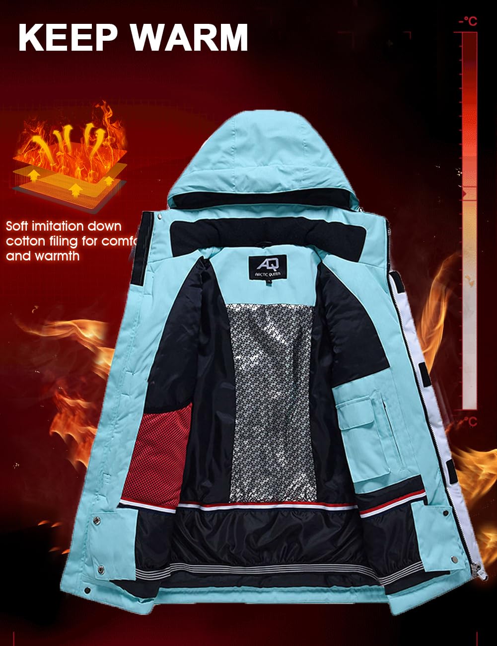 ALSOGO Damen Skijacke & Skihose Set Skianzug 2 teilig Schneeanzug Wasserdicht Warm Winterjacke mit Abnehmbare Kapuzen zum Skifahren Snowboarden Schneejacke Schneehose TY133PKW Pink L
