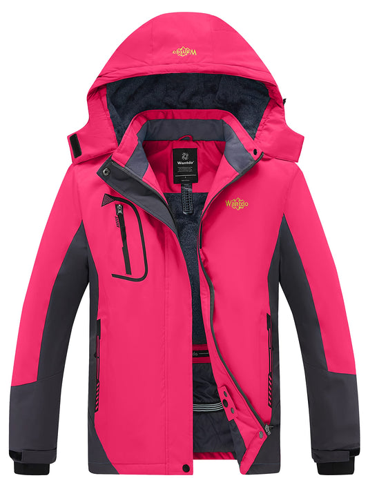 Wantdo Damen Berg Ski Jacke Wärmer Winter Fleece Mäntel Wasserdichter Atmungsaktive RegenMäntel Outdoor Kapuzen Windbreaker Jacken Rosarot L