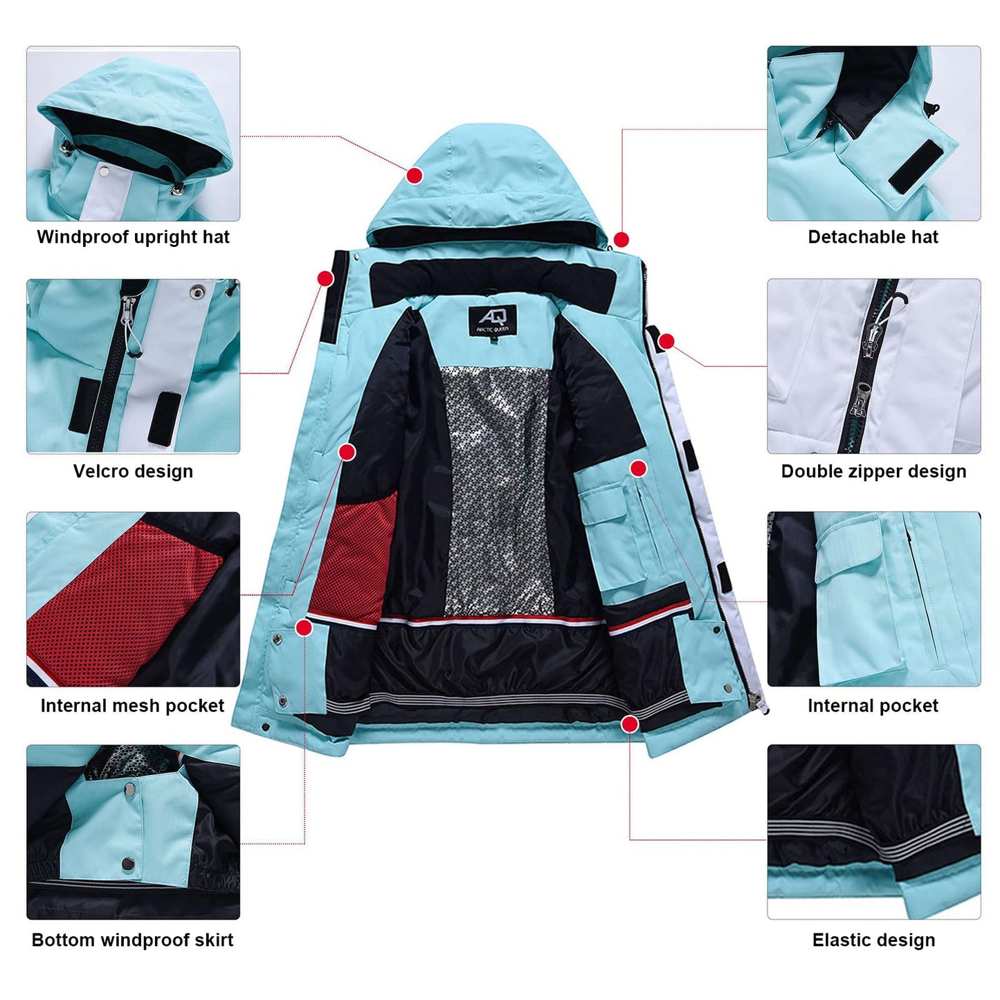 ALSOGO Damen Skijacke & Skihose Set Skianzug 2 teilig Schneeanzug Wasserdicht Warm Winterjacke mit Abnehmbare Kapuzen zum Skifahren Snowboarden Schneejacke Schneehose TY133PKW Pink L