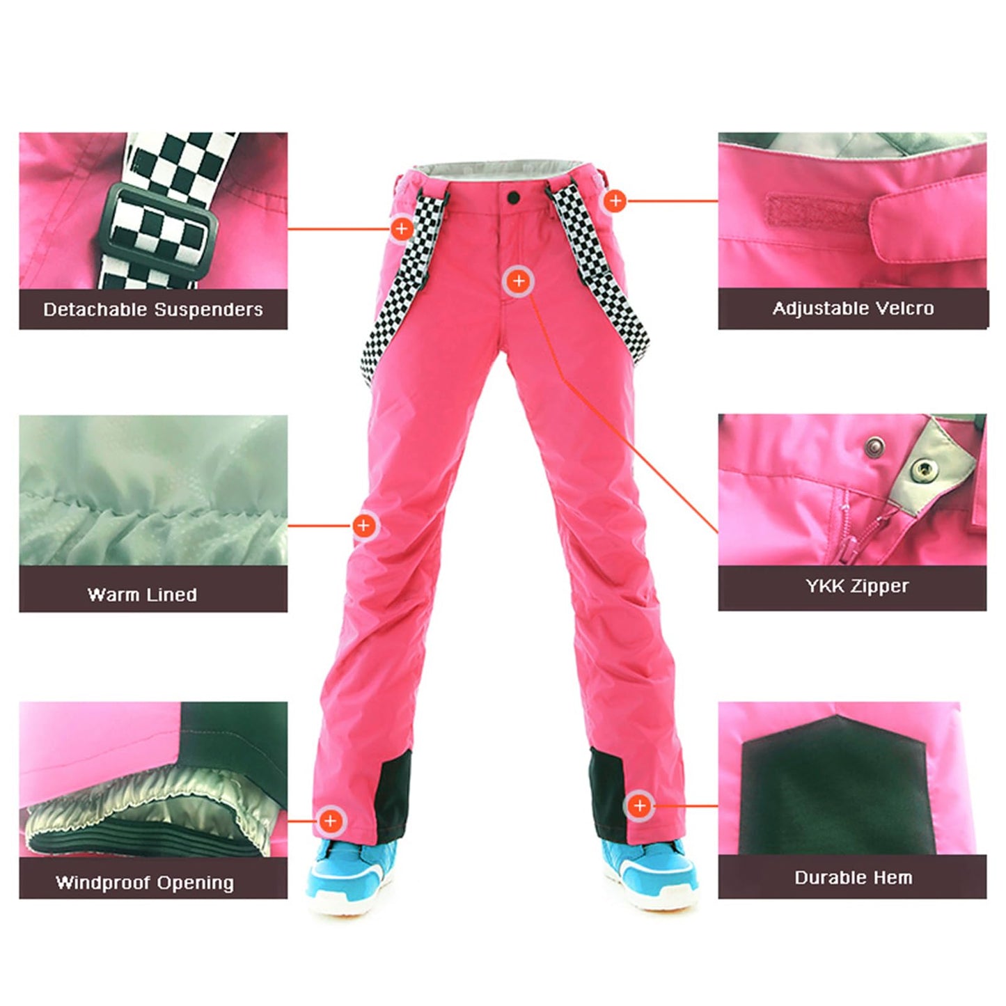 ALSOGO Damen Skianzug Schneeanzug Winddicht Wasserdicht Skifahren Snowboardjacke Trägerhose Set Zum Skifahren Snowboarden Klettern SMNWT+Pink L