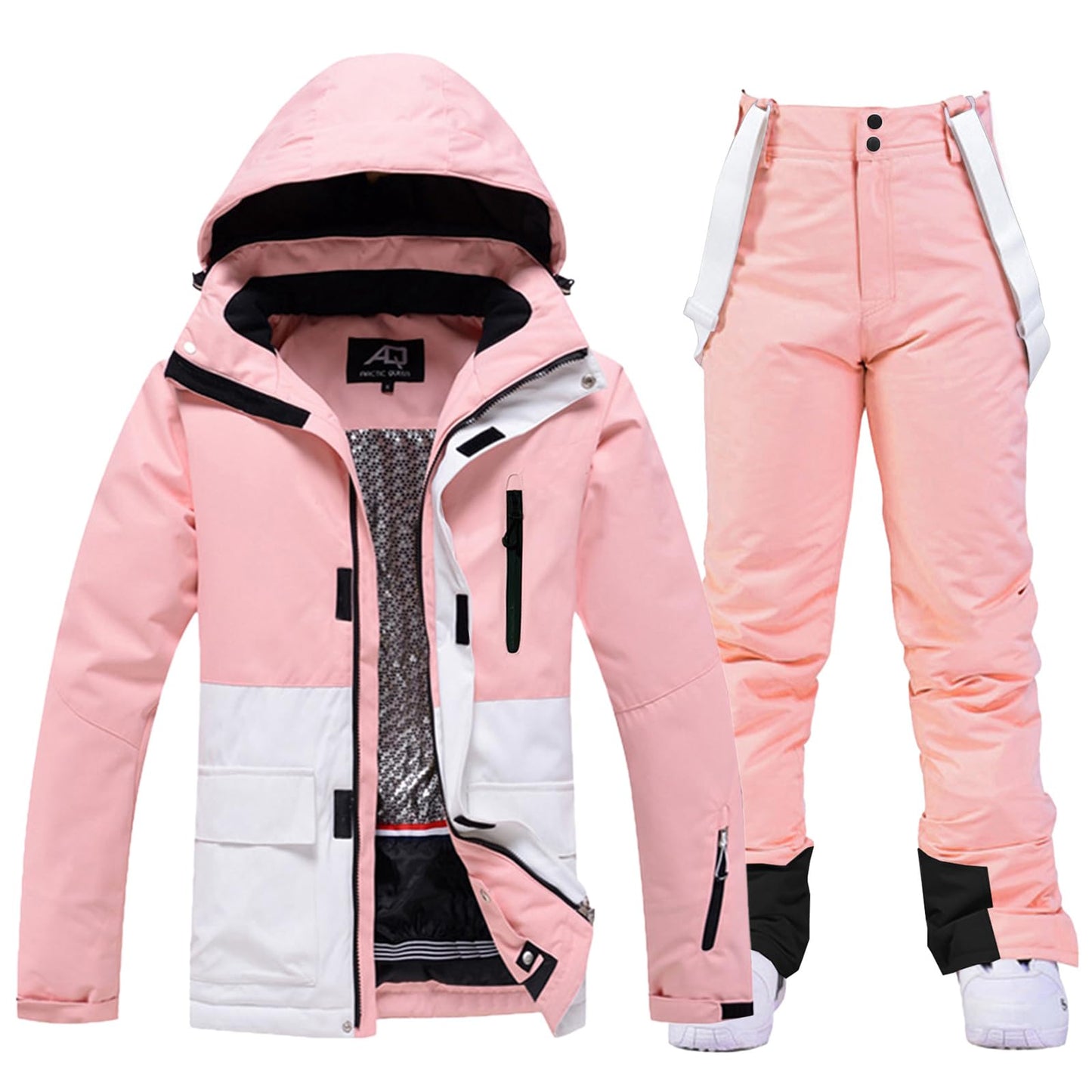 ALSOGO Damen Skijacke & Skihose Set Skianzug 2 teilig Schneeanzug Wasserdicht Warm Winterjacke mit Abnehmbare Kapuzen zum Skifahren Snowboarden Schneejacke Schneehose TY133PKW Pink L