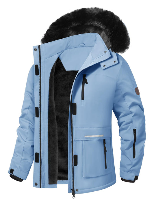 Voqeen Winterjacke Damen Wasserdicht Skijacke Fleece Schnee Skianzug Winddicht Atmungsaktiv Verdickt Skimantel mit Abnehmbarer für Damen