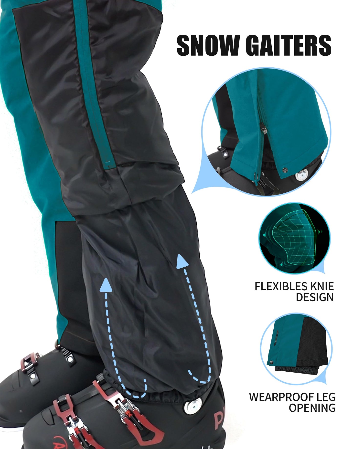 Pioneer Camp Skihose Damen Schneehose abnehmbaren Hosenträgern Wasserdicht Winddichte Verschweißte Nähte Schneefang Snowboardhose Softshellhose Outdoorhose Funktionshose Eisblau S