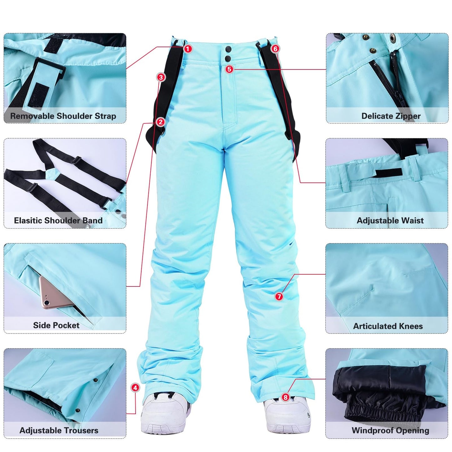 HOTIAN Damen Ski Jacke und Hosen 2 Teilig Set Skianzug Damen Wasserdicht Winddicht Winter Warme SkiSchnee Skifahren Sätze Snowboard Set