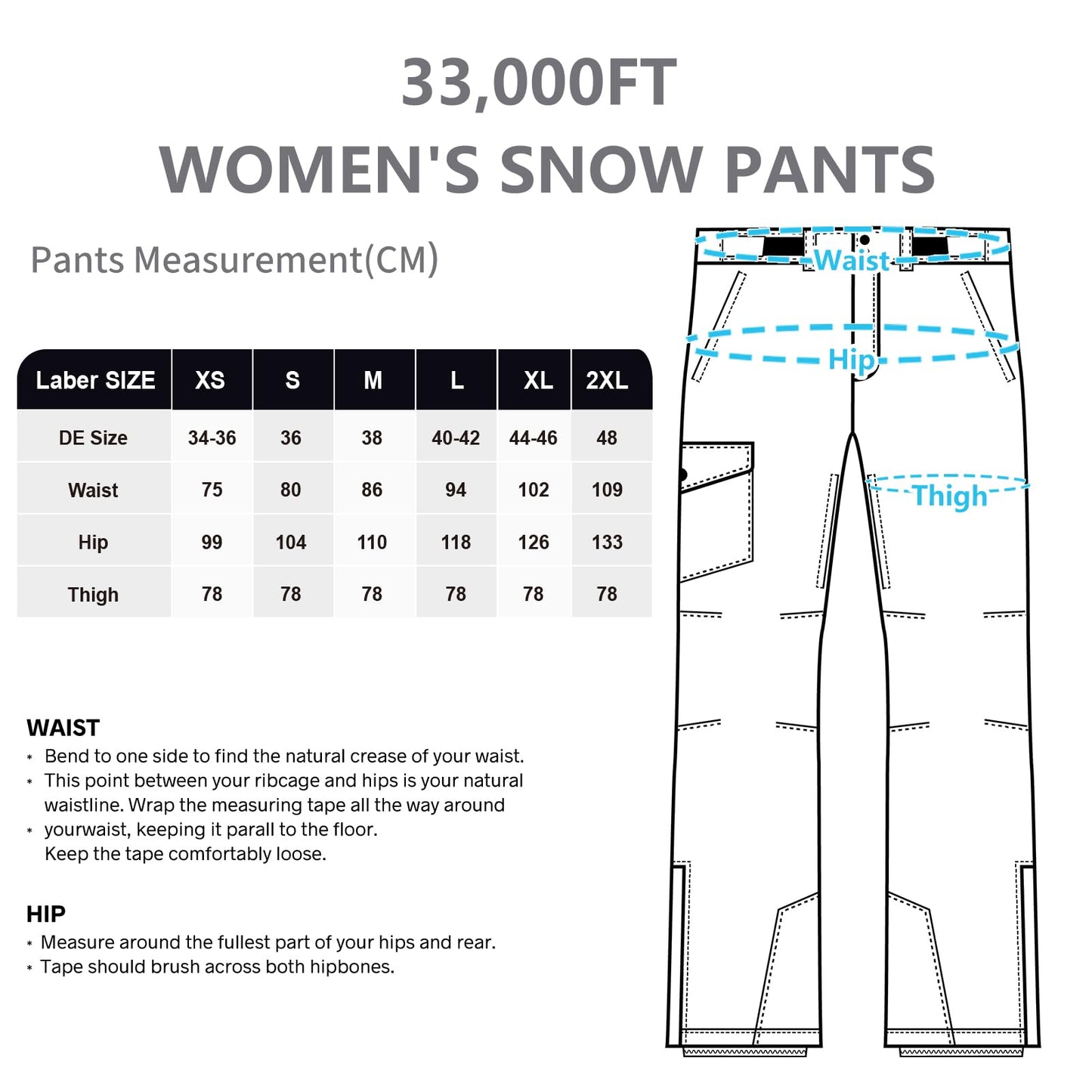 33,000ft Damen Skihose Outdoorhose Wasserdicht Winddichte Softshellhose Warme Gefütterte Thermohose Wanderhose Winter Ski Pants Women Hellblau L