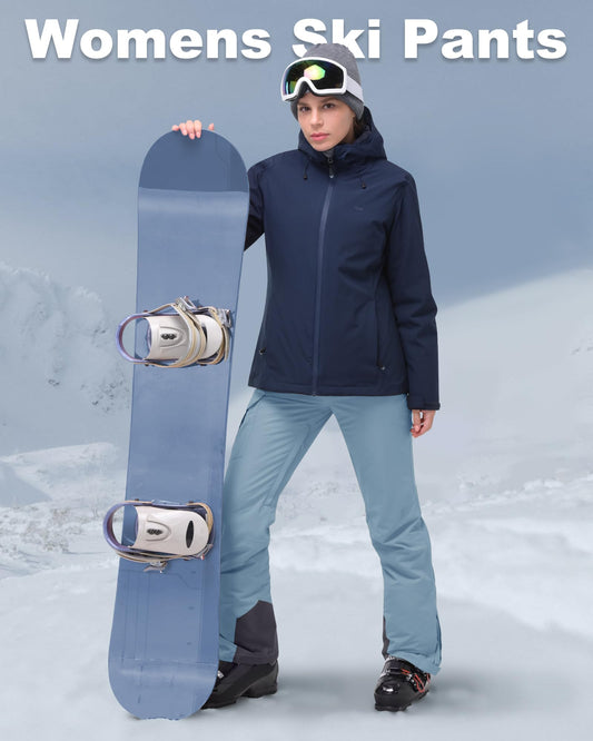 33,000ft Damen Skihose Outdoorhose Wasserdicht Winddichte Softshellhose Warme Gefütterte Thermohose Wanderhose Winter Ski Pants Women Hellblau L