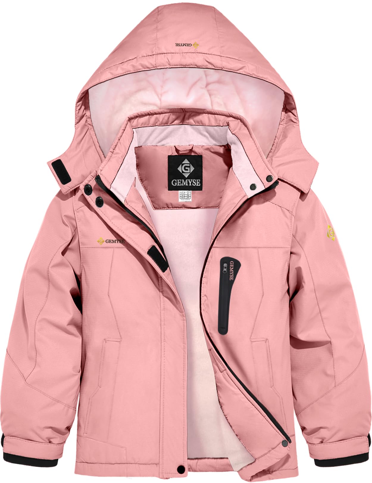 GEMYSE Mädchen Skijacke Wasserdichte Winterjacke Winddichter Fleece Schneeanzug Warm mit Kapuze für Aktivitäten im Freien(Korallenrosa mit Rosa Futter,140-146)