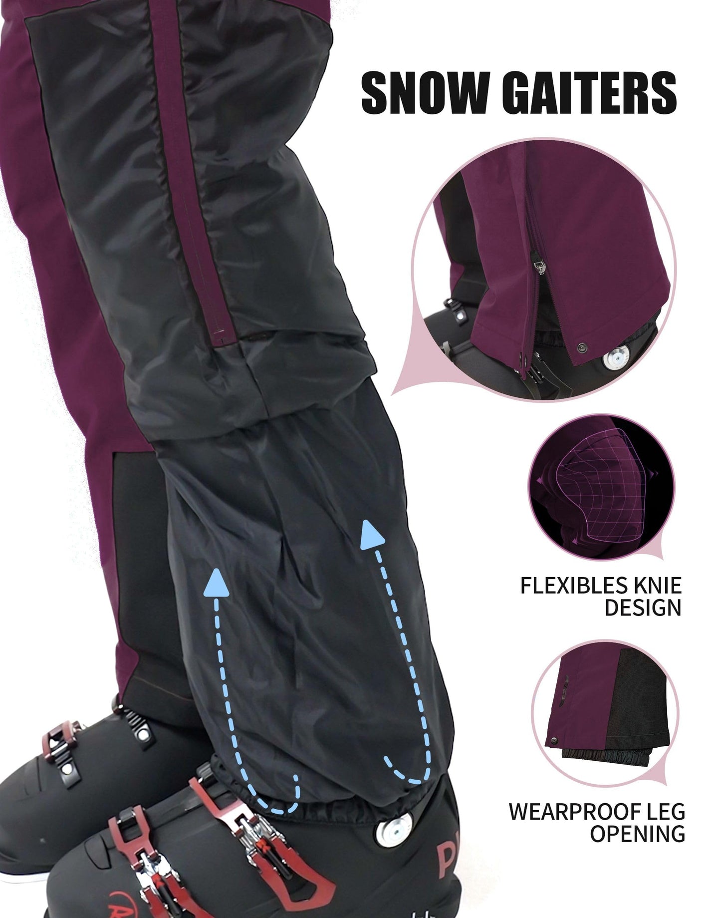 Pioneer Camp Skihose Damen Schneehose abnehmbaren Hosenträgern Wasserdicht Winddichte Verschweißte Nähte Schneefang Snowboardhose Softshellhose Outdoorhose Funktionshose Himbeere XXL