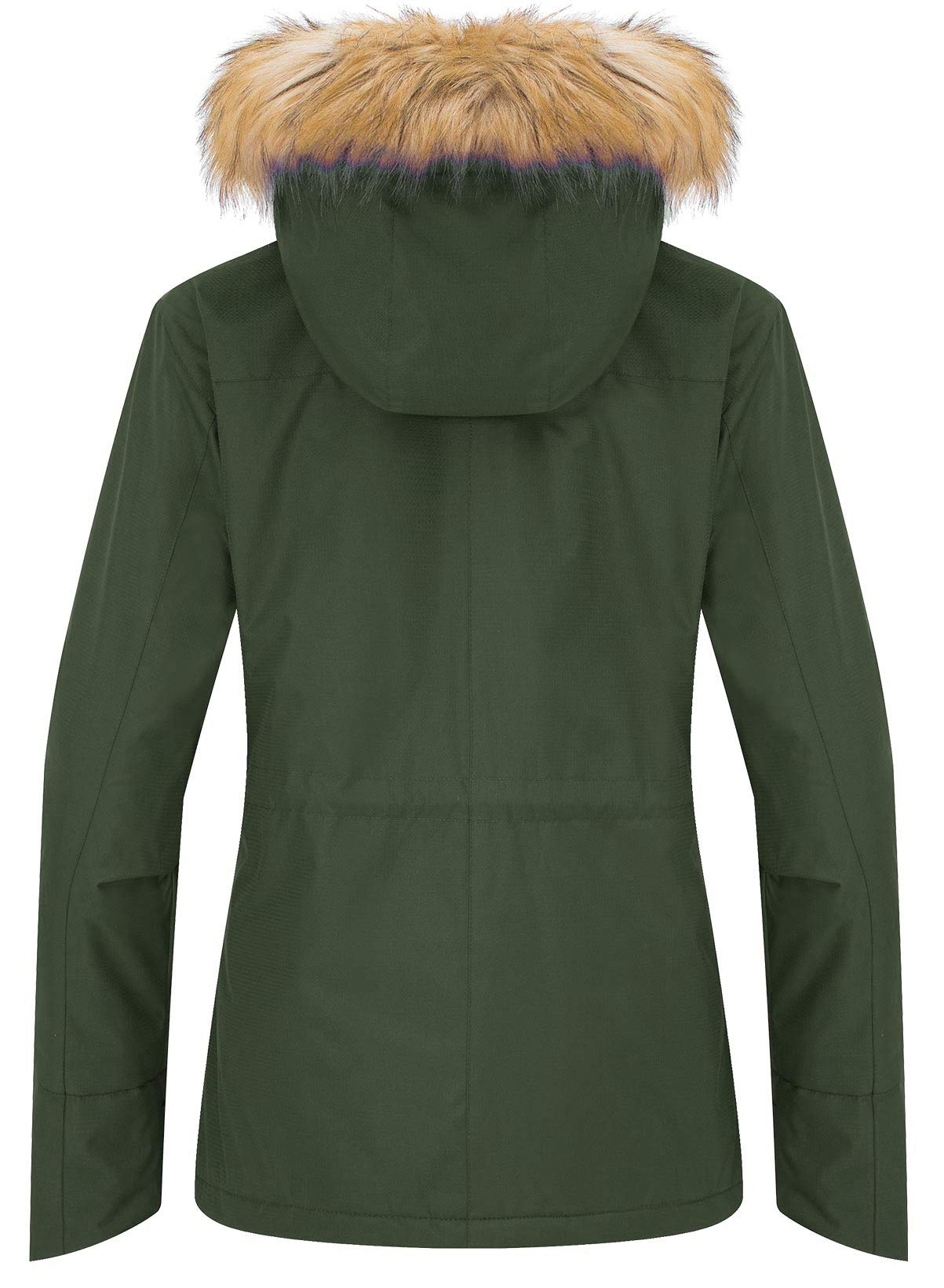 Wantdo Damen Wasserdicht Skijacke Winddichter Outdoor Sport Mäntel Berg Snowboardjacken Gefüttert Jacke mit Kunstpelzhaube Grün L