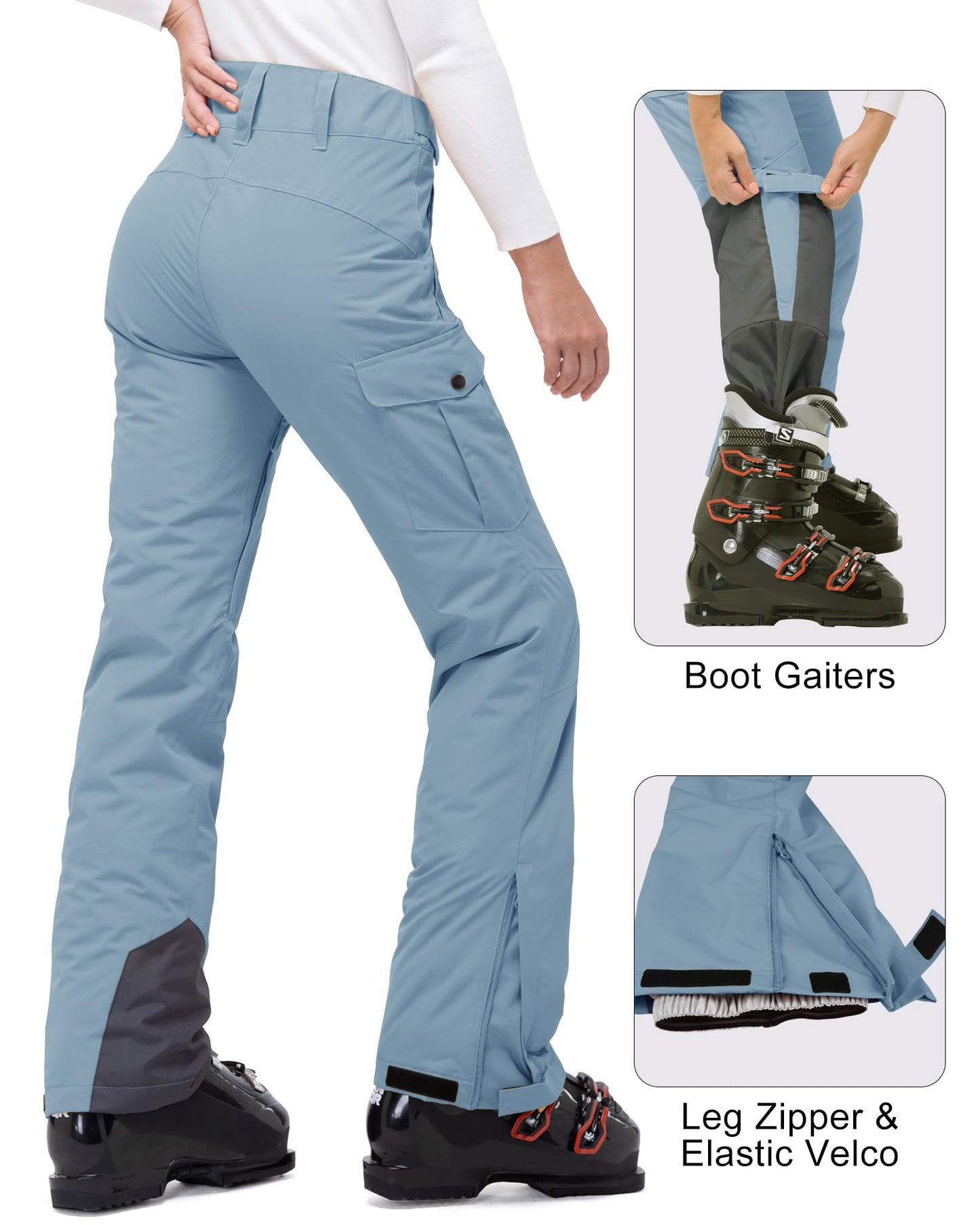 33,000ft Damen Skihose Outdoorhose Wasserdicht Winddichte Softshellhose Warme Gefütterte Thermohose Wanderhose Winter Ski Pants Women Hellblau L