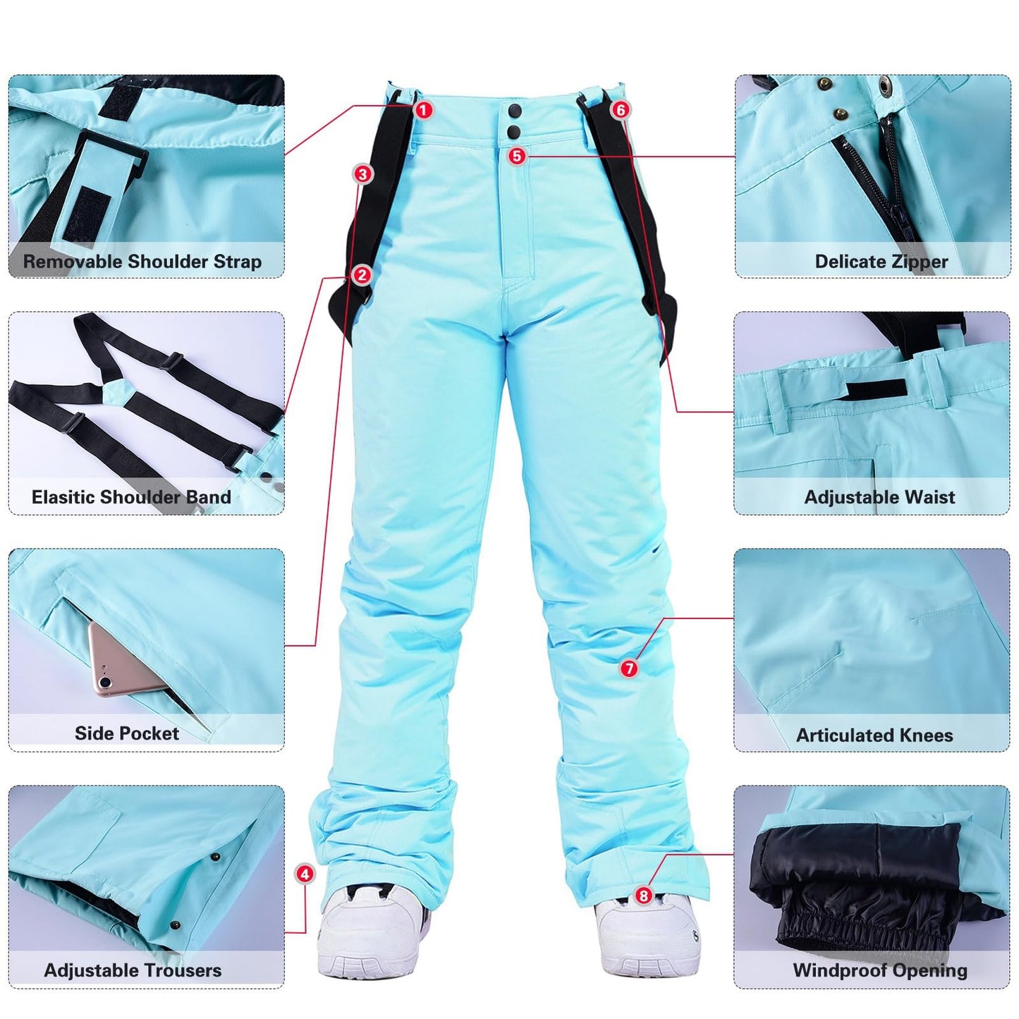 ALSOGO Damen Skijacke & Skihose Set Skianzug 2 teilig Schneeanzug Wasserdicht Warm Winterjacke mit Abnehmbare Kapuzen zum Skifahren Snowboarden Schneejacke Schneehose TY133PKW Pink L