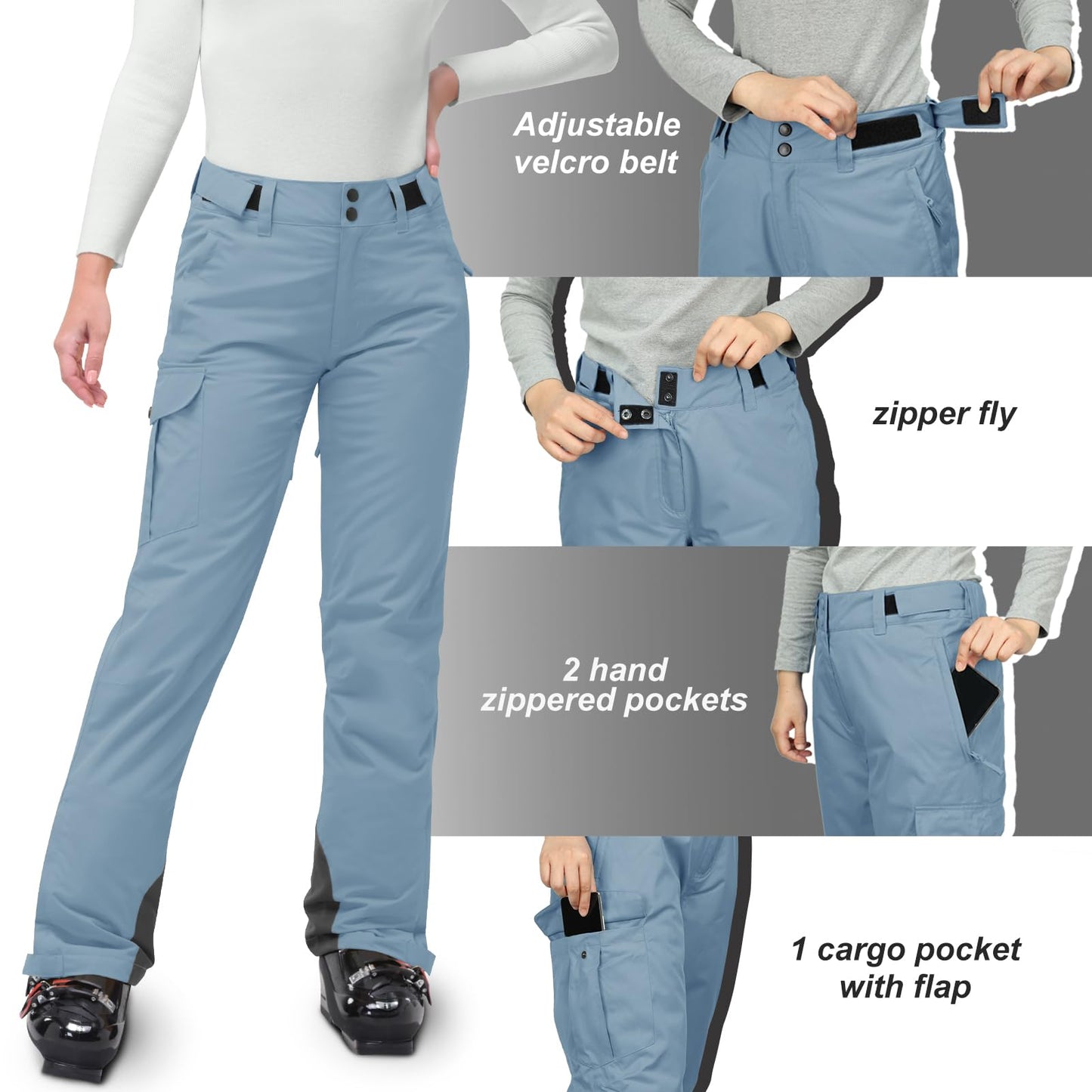 33,000ft Damen Skihose Outdoorhose Wasserdicht Winddichte Softshellhose Warme Gefütterte Thermohose Wanderhose Winter Ski Pants Women Hellblau L