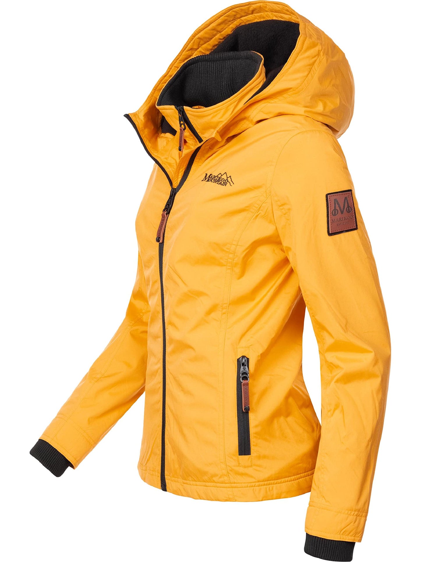 MARIKOO leicht gefütterte Damen Übergangsjacke kurze Sommerjacke mit kuscheligem Fleece-Innenfutter und großer Kapuze Erdbeere Gelb Gr. XS