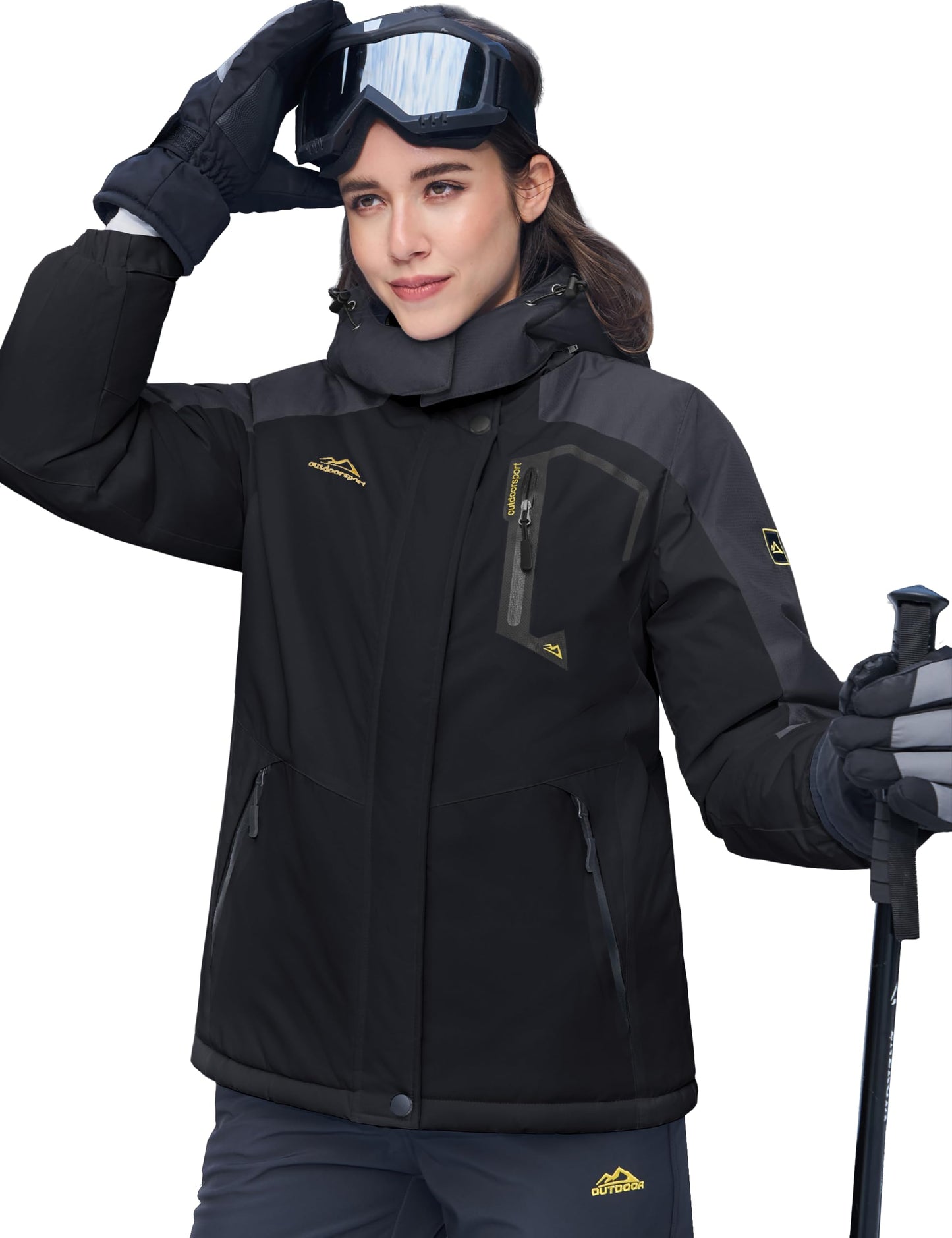 MAGCOMSEN Softshelljacke für Damen Skijacke Snowboardjacke Thermo Winterjacke mit Reißverschlusstaschen Schwarz Grau M