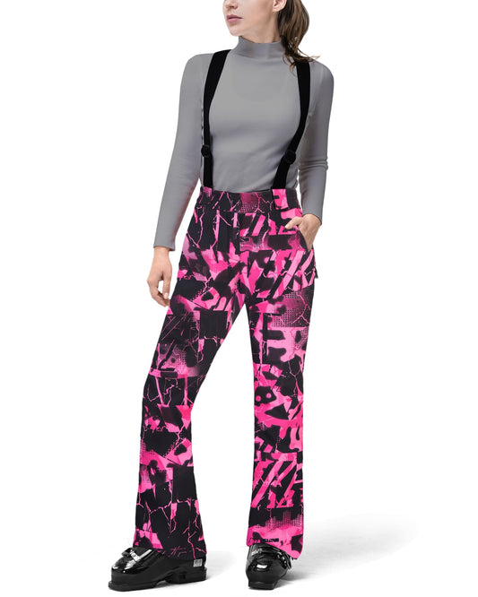 33,000ft Damen Skihose Hosenträgerhose Outdoorhose Wasserdicht Winddichte Softshellhose Warme Gefütterte Schneehose Snowboardhose Skilanglaufhose Thermohose Wanderhose Ski Pant, Schwarztarnung S