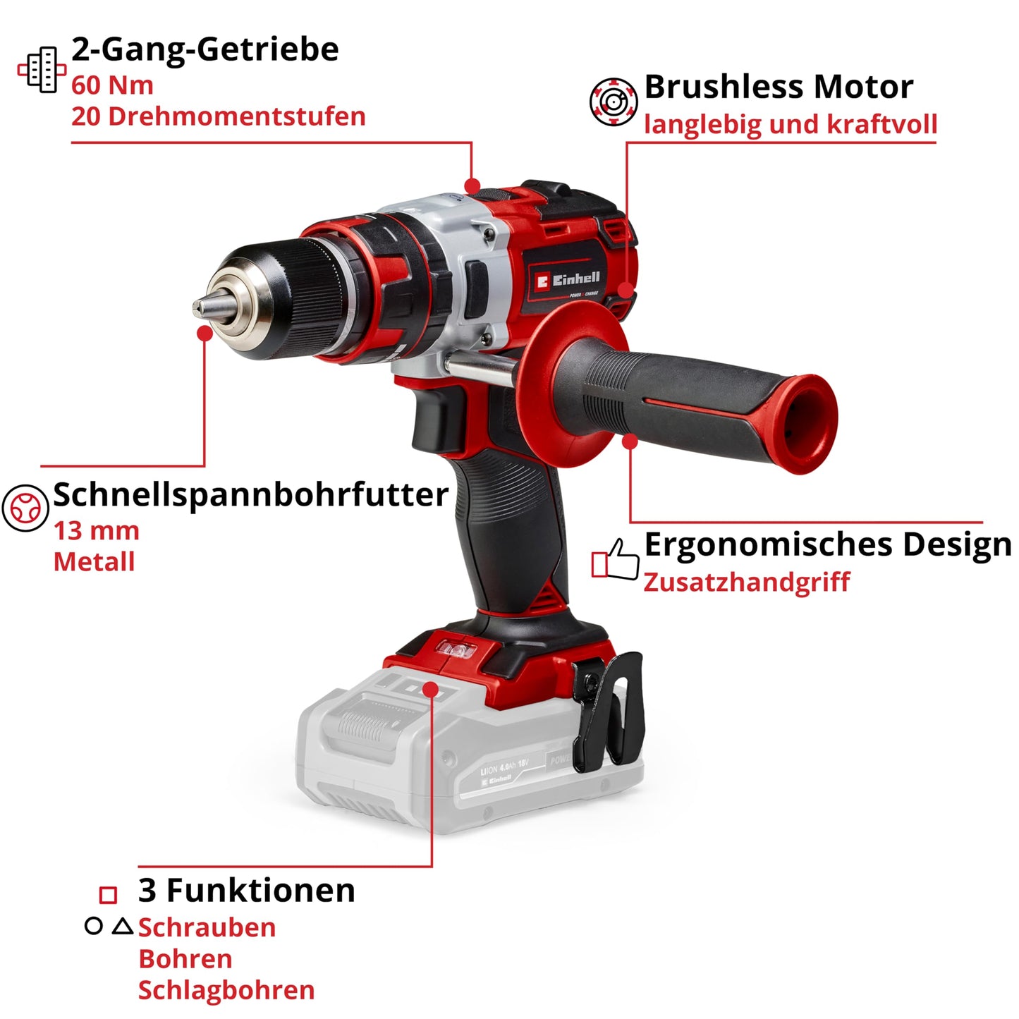 Professional Akkuschrauber TE-CD 18 Li-i BL Solo Power X-Change (18 V, Schlagfunktion, Brushless, 60 Nm, 2 Gang, 13 mm Metallbohrfutter, LED Licht, ohne Akku)