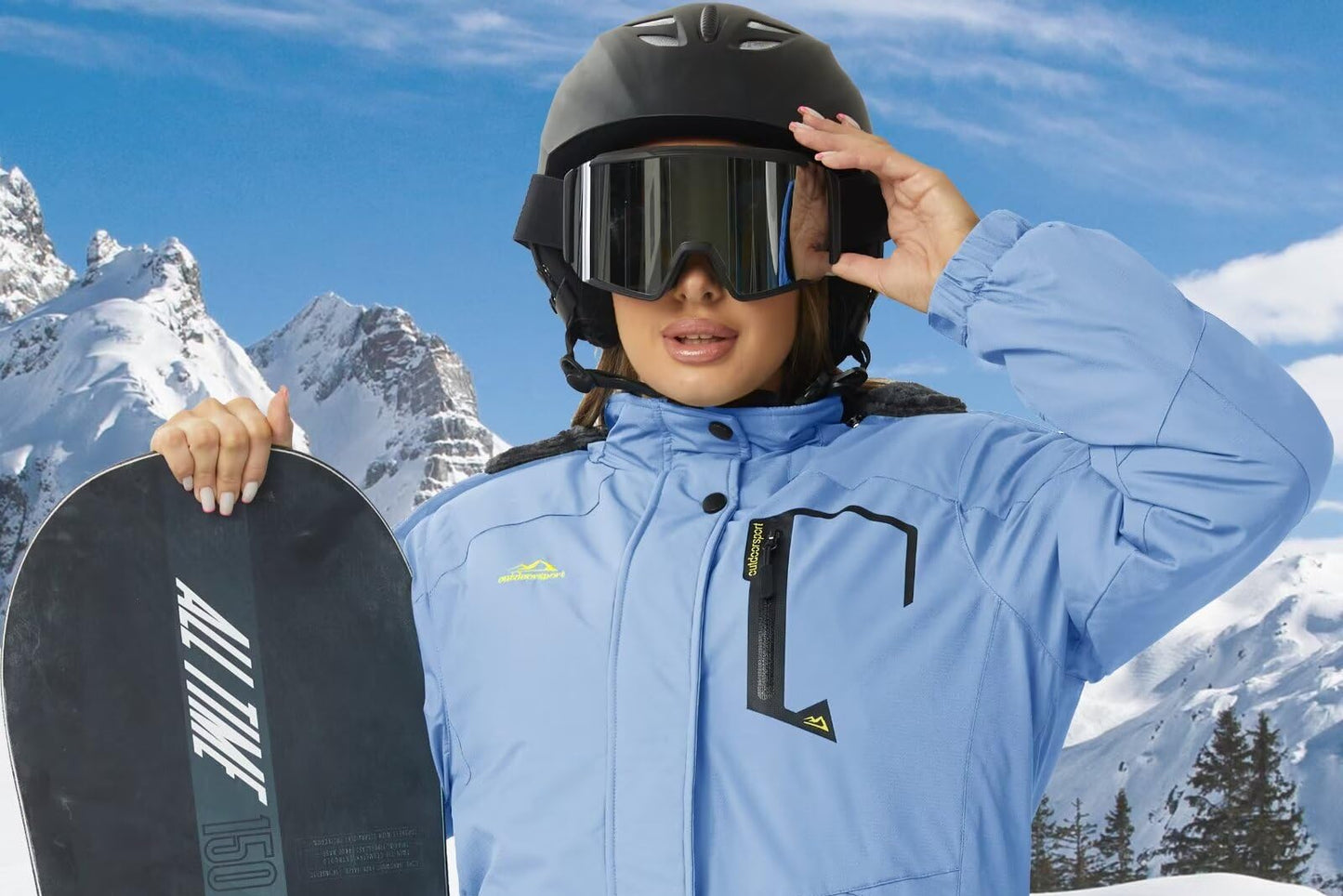 KEFITEVD Damen Skijacke Winddicht Atmungsaktiv Softshelljacke Winter Warm Verdickt Fleeckjacke mit Reißverschluss Brusttasche Multi-Taschen Übergangsjacke Ski Jacke Hellblau L