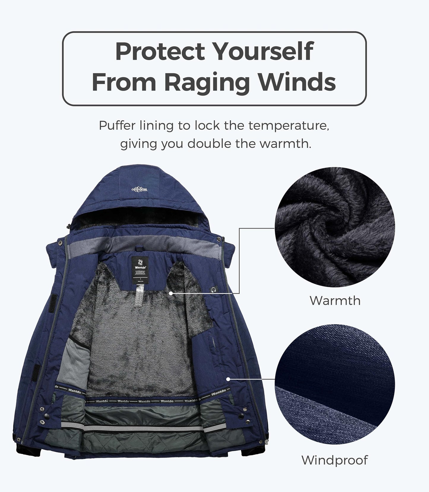 Wantdo Damen Berg Ski Jacke Wärmer Winter Fleece Mäntel Wasserdichter Atmungsaktive RegenMäntel Outdoor Kapuzen Windbreaker Jacken Enzianblau S