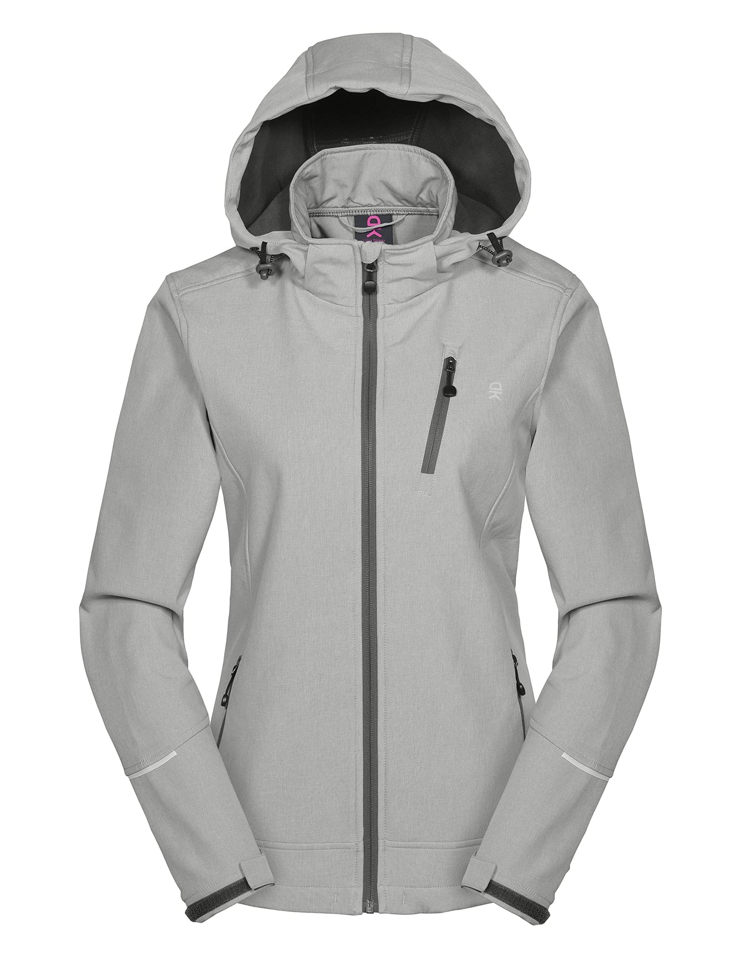 Little Donkey Andy Softshelljacke Damen Wasserdichte Atmungsaktive Fleece Warme Übergangsjacke Outdoorjacke mit abnehmbarer Kapuze Hellgrau meliert XXL
