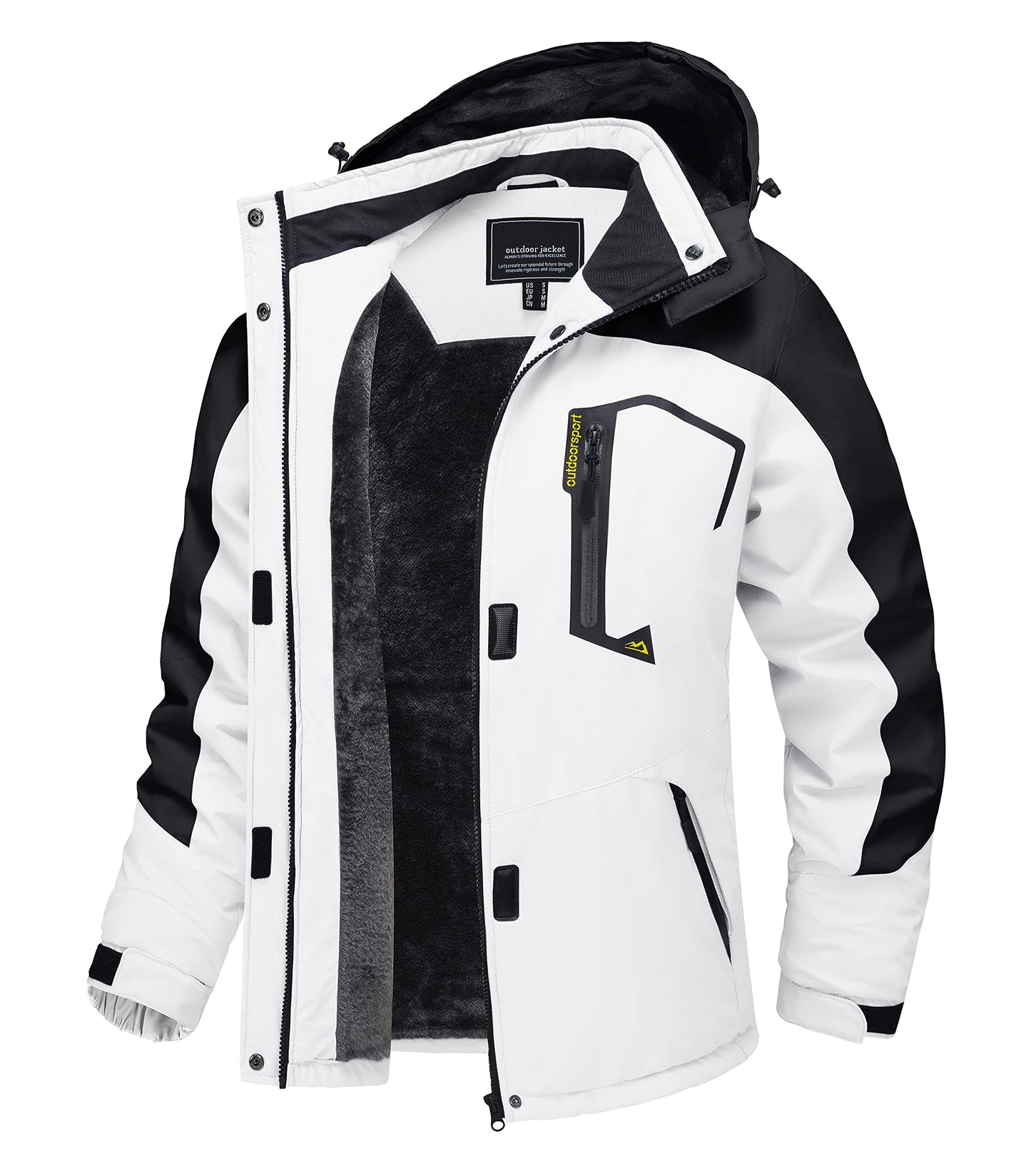 TACVASEN Dame Snowboardjacke Winter Wandern Übergangsjacke Arbeitsjacke Hiking Outdoor Jacken Gefüttert mit Kapuze und Taschen, Weiß-schwarz, XXL
